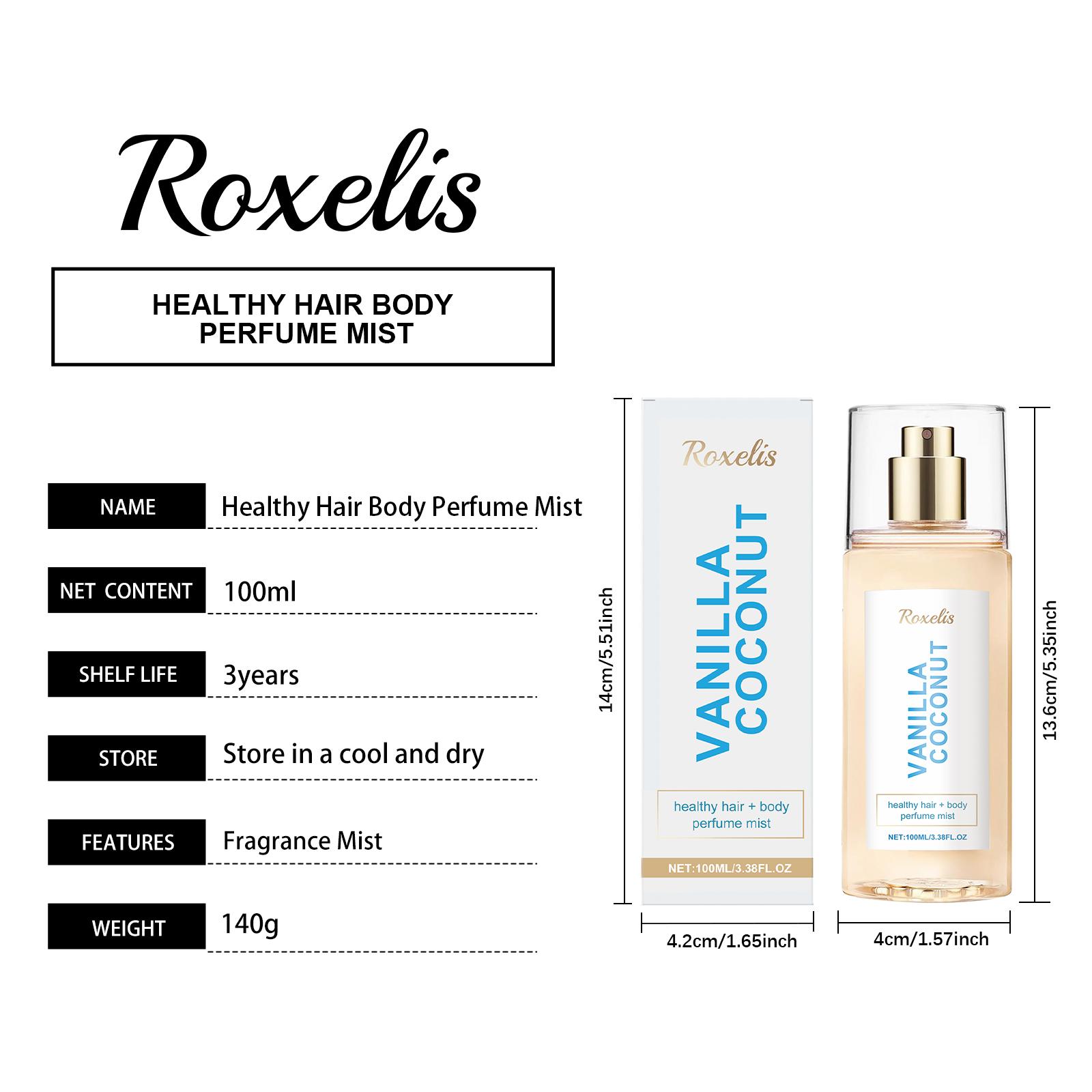 Roxelis Vanilla Coconut Body Perfume Spray, Long-Lasting Fragrance And Exudes A Unique Charm. It Is A Fresh, Romantic And Portable Perfume