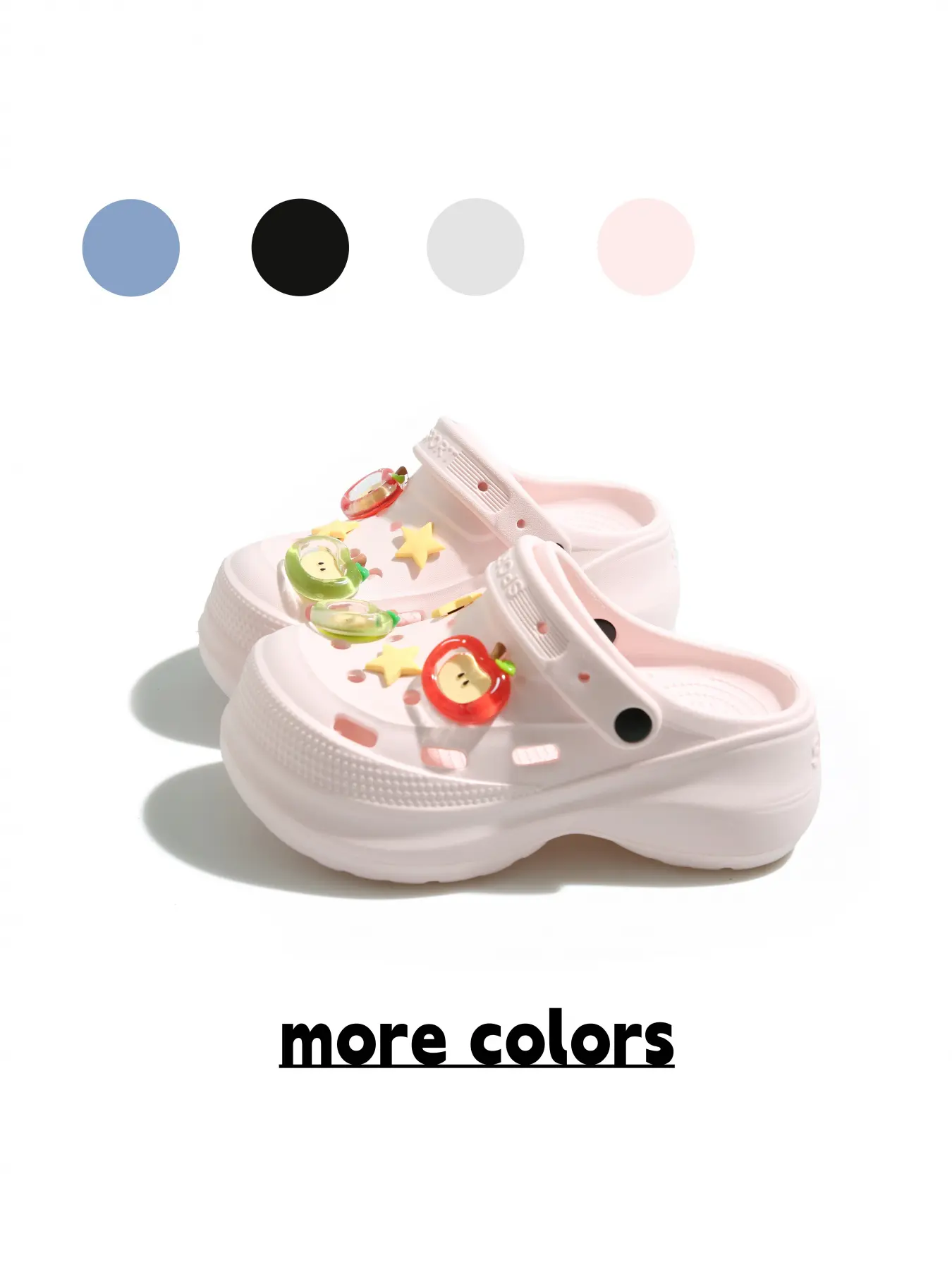 Women's Cream White Vibrant Jelly Apple & Star DIY Clogs, Height-boosting & Slimming Anti-slip Slides Footwear for Campus Commute & Daily Outings