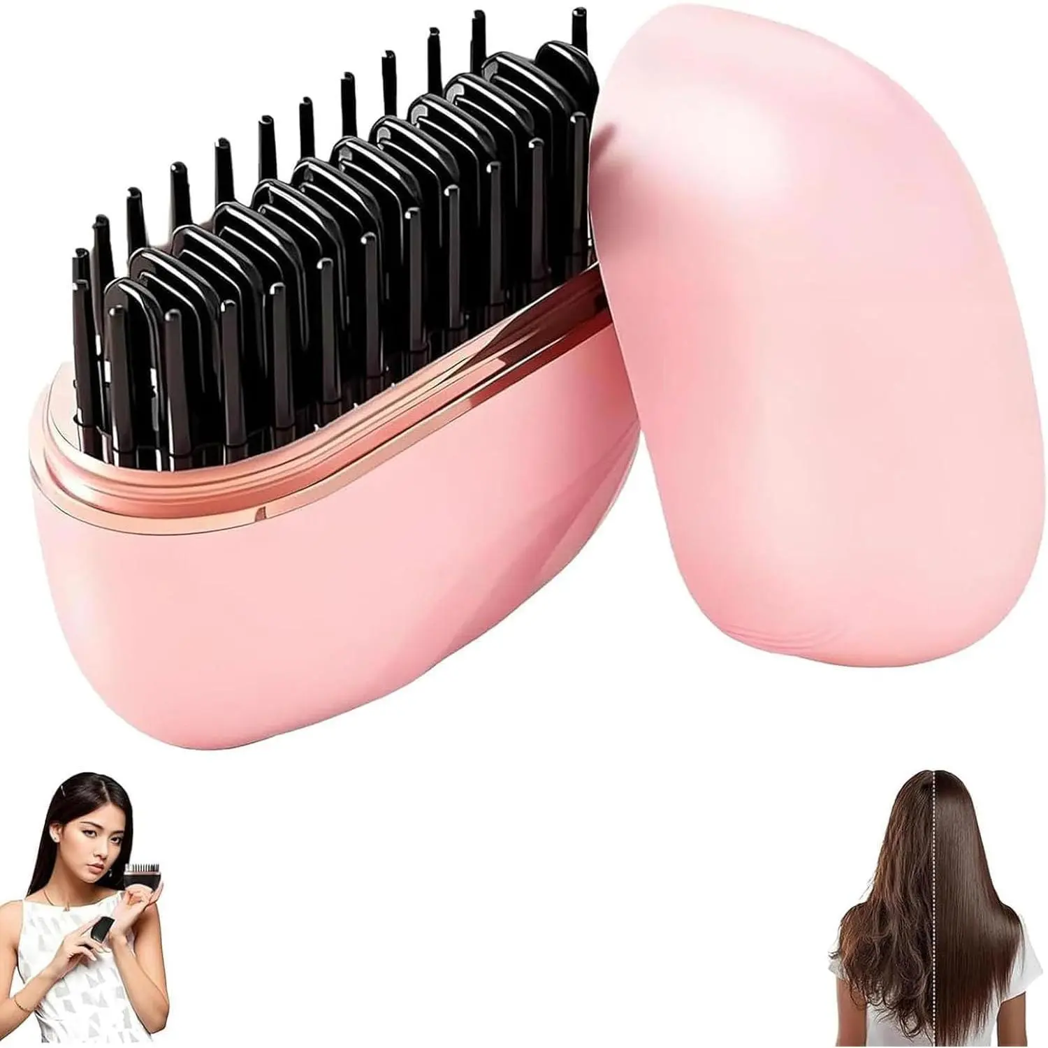 Mini Portable Hair Straightener Brush - Rechargeable Wireless Hot Comb, Fast Heat 3 Temp Settings