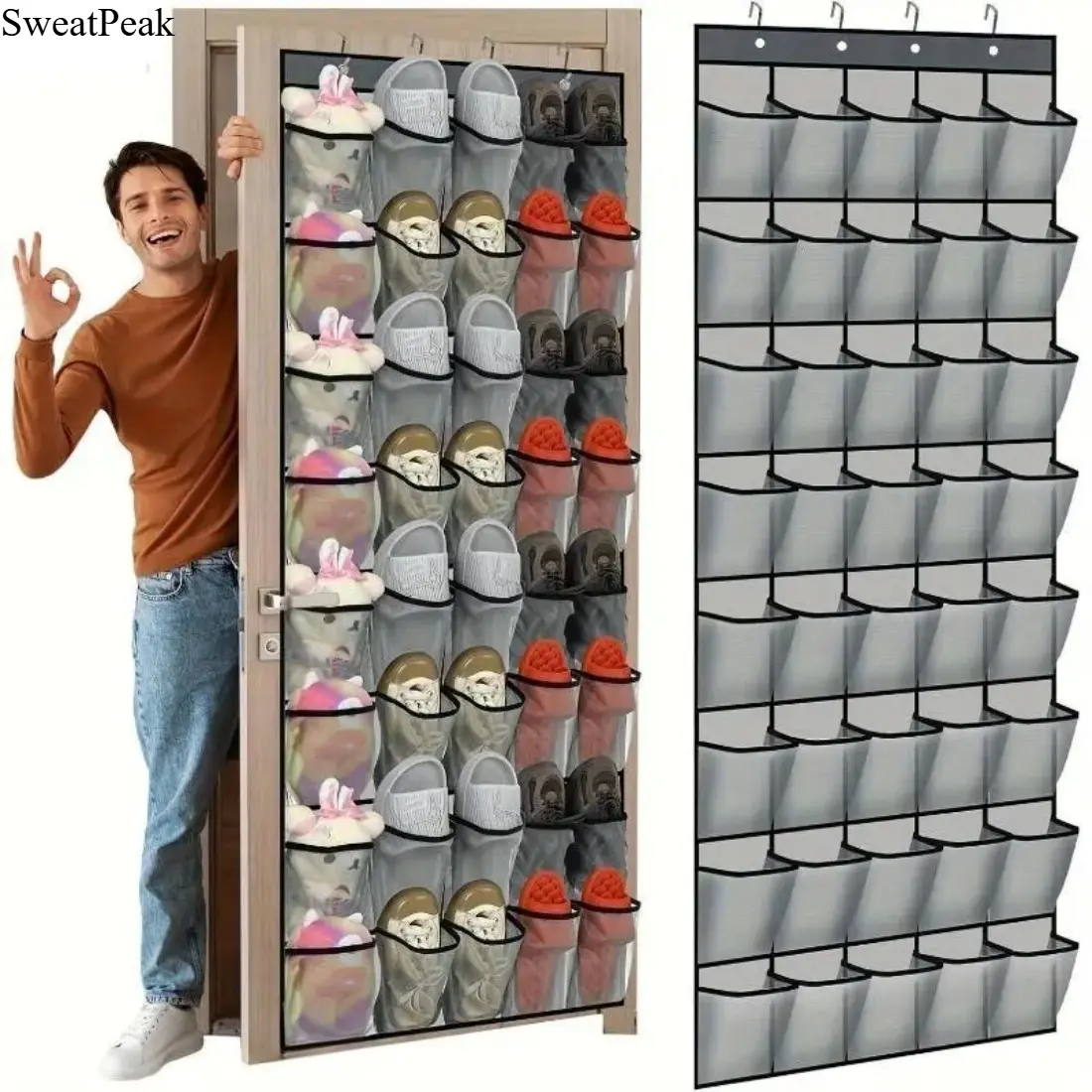 Over The Door Organizer with Pockets, Hanging Shoe Storage Bag for Closet & Bedroom, Multifunctional Door Storage Rack for Shoes, Bags, Toys and Daily Essentials, Space Saving Organizer for Small Rooms, Dorms and Apartments