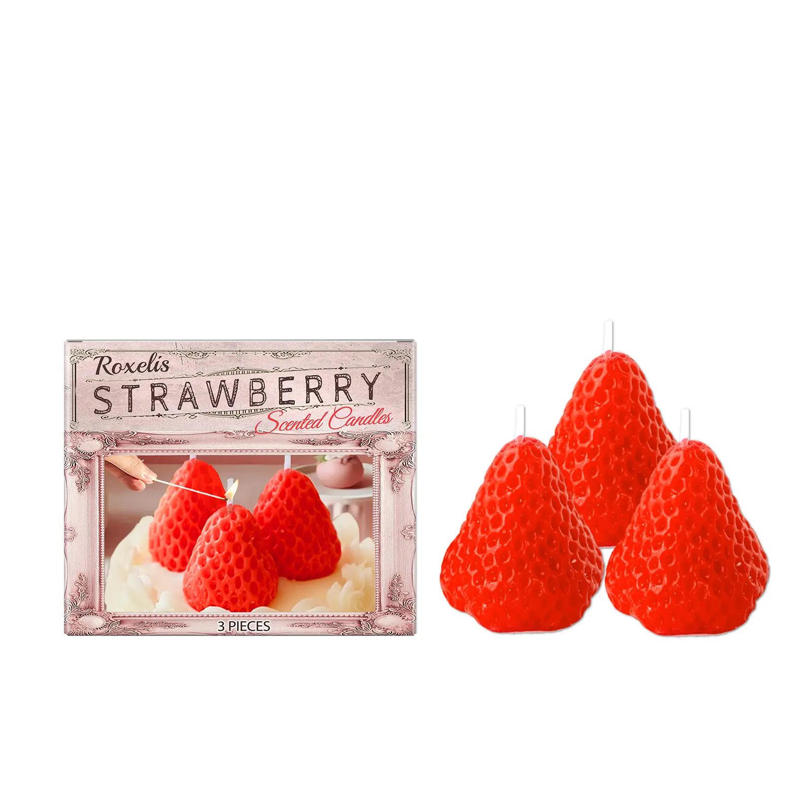 Roxelis Strawberry-Shaped Fragranced Candle with Wick, Scented Light & Aroma, Home Decor Gift for Birthdays, Special Occasions