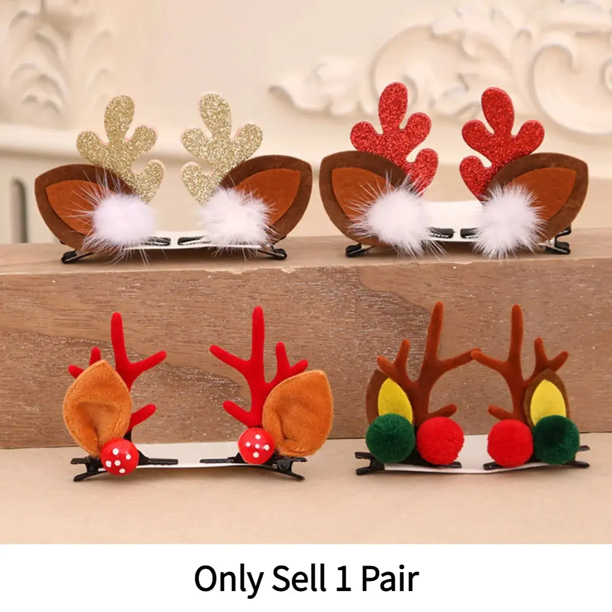 1 Pair Cartoon Antler Hair Clips Set, Cute Kids Christmas Hair Accessories, Headwear for Christmas, Party & Daily Wear
