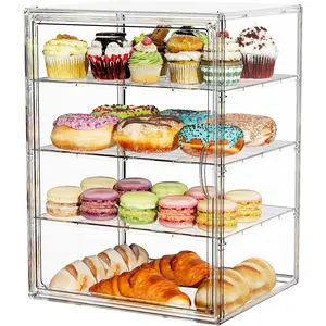 4 Tier Acrylic Cardboard Cupcake Stand Tower Holder Dessert Pastry Cookie Display Stand Case with Lid for Birthday Wedding Party Decoration Large Adjustable XXL Bread Box