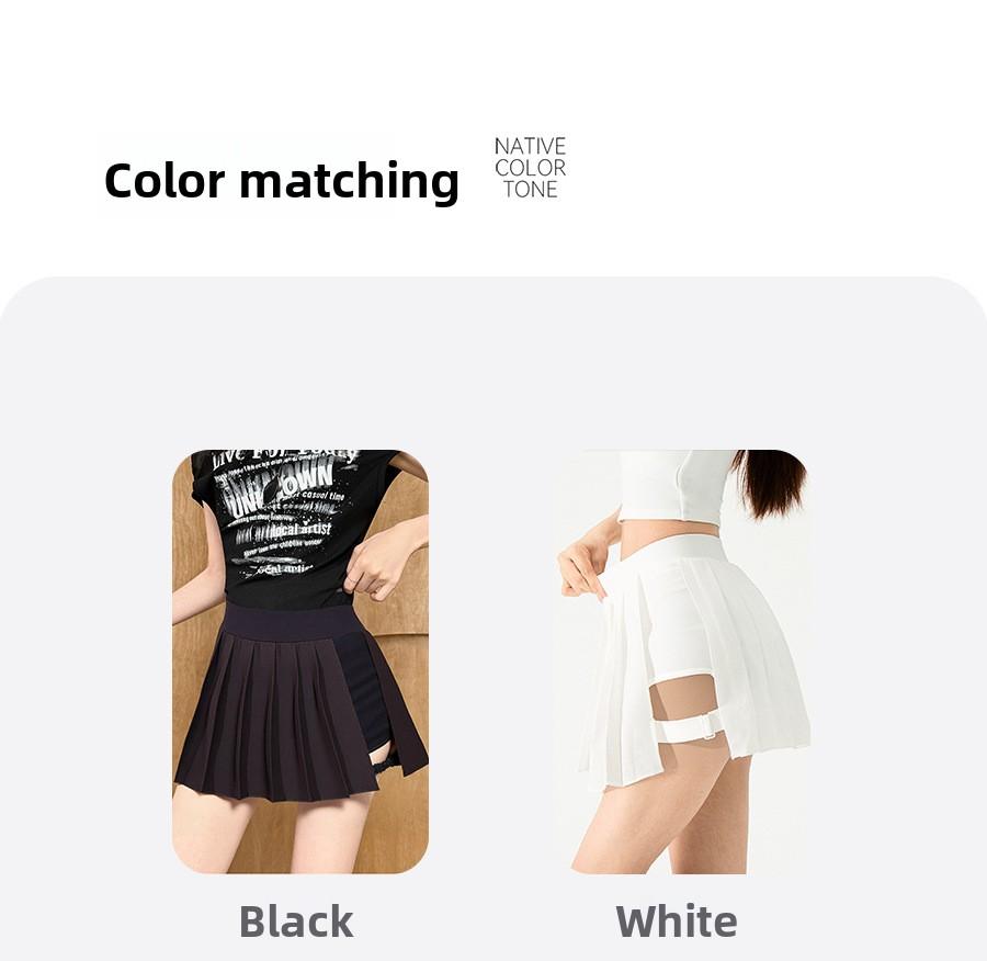 Breezeful High Waisted Pleated 2-in-1 Side & Pocket Asymmetric Hem Quick Dry Mini Dance Skirt Anti glare women's yoga clothes pleated skirt sports short skirt suitable for outdoor running tennis skirt,Daily outfit-02