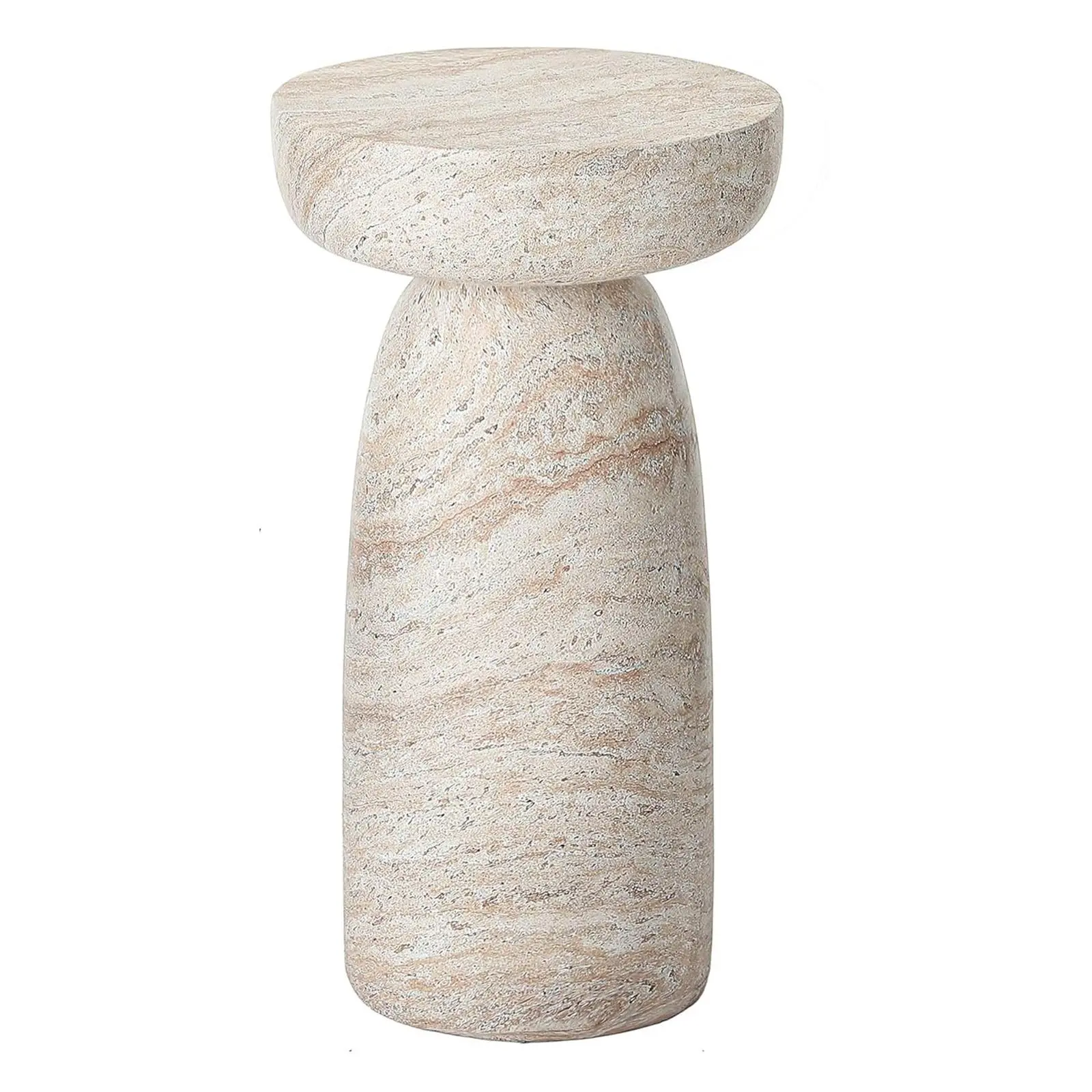 Natural Stone Grain Mushroom Side Table, 13in Round Freestanding Waterproof Accent End Table for Living Room, Bedroom, Balcony, Yard, Hallway and Sofa Side Decor