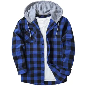 Men’s Hooded Flannel Shirt-Casual Streetwear Plaid Jacket Oversized Hoodie Shacket for Fall
