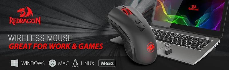 Redragon M652 Optical 2.4G Wireless Mouse with USB Receiver, Portable Gaming & Office Mice, 5 Adjustable DPI Levels, 6 Buttons for Desktop, MacBook, Notebook, PC, Laptop, Computer