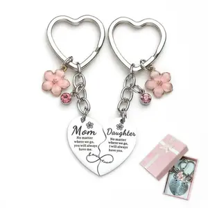2 Piece Mother Daughter Heart Matching Keychain Set, Stainless Steel Engravable Mom and Me Gifts for Mother's Day