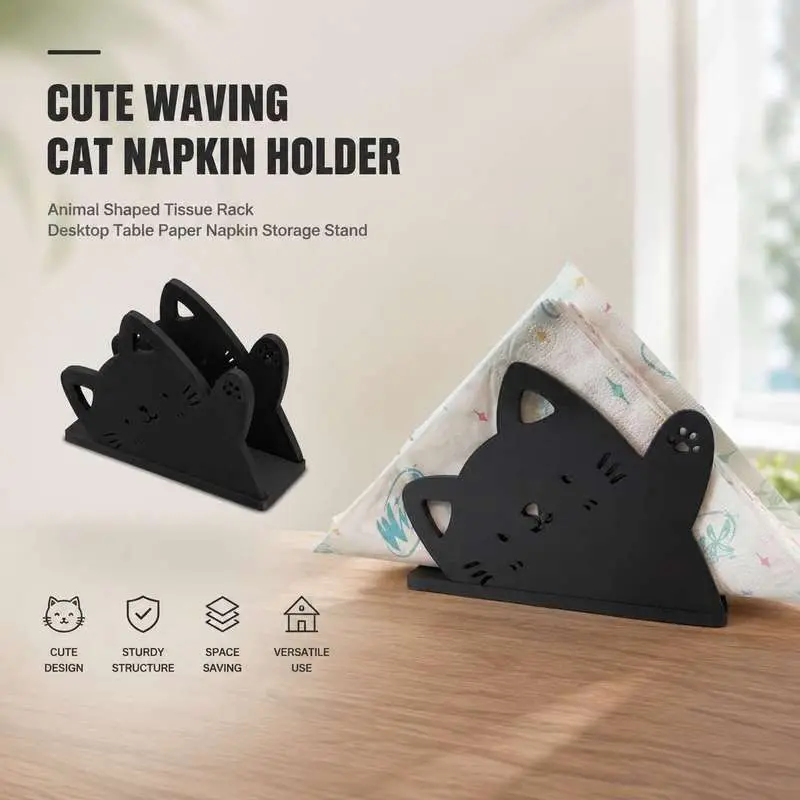 Cute Waving Cat Napkin Holder Animal Shaped Tissue Rack Desktop Table Paper Napkin Storage Stand