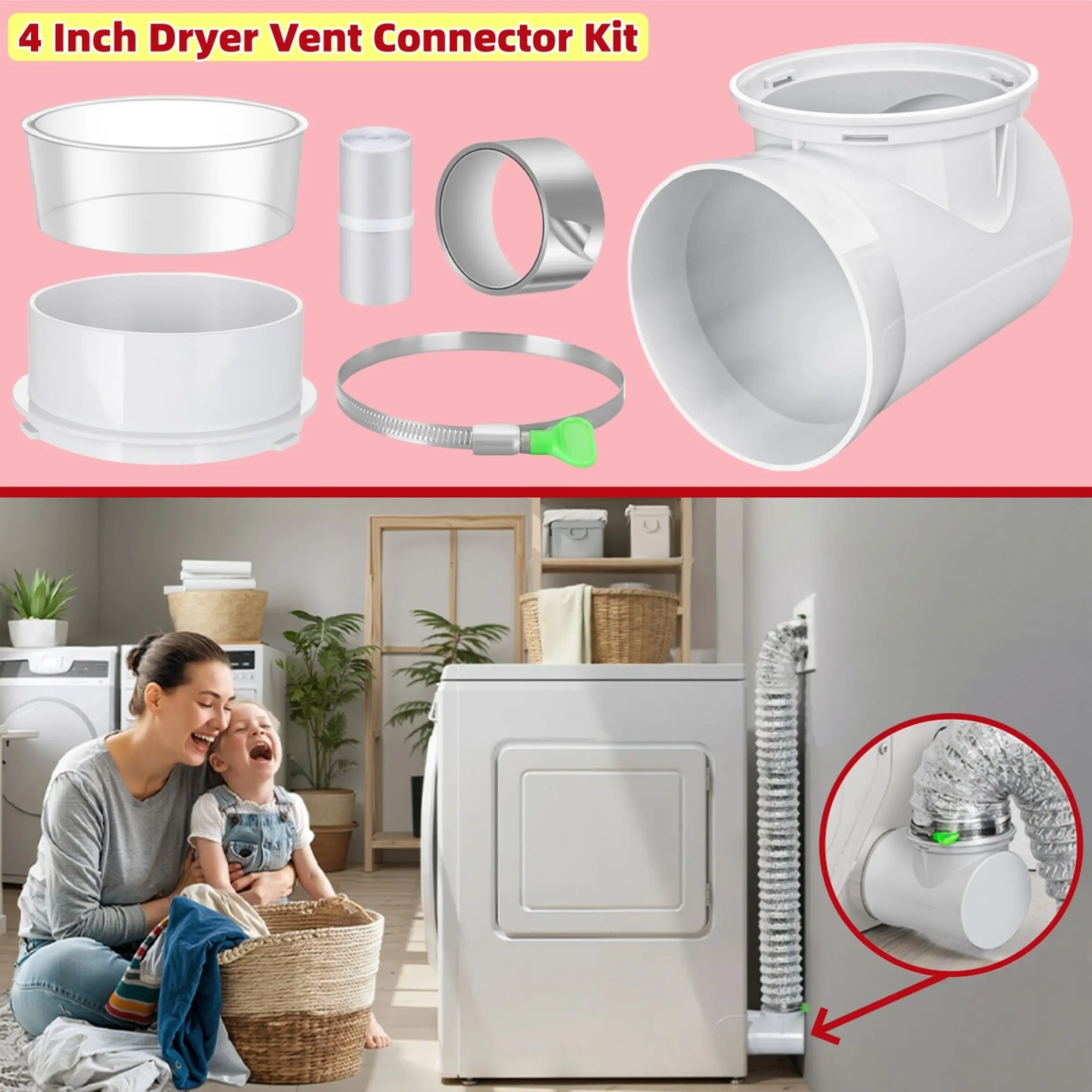 2026 New Upgraded 90 Degree Drier Vent Bend, Drier Vent Connector Kit, Fits 4 Inch Hose, Saves Space, Right Angle Connection Accessory