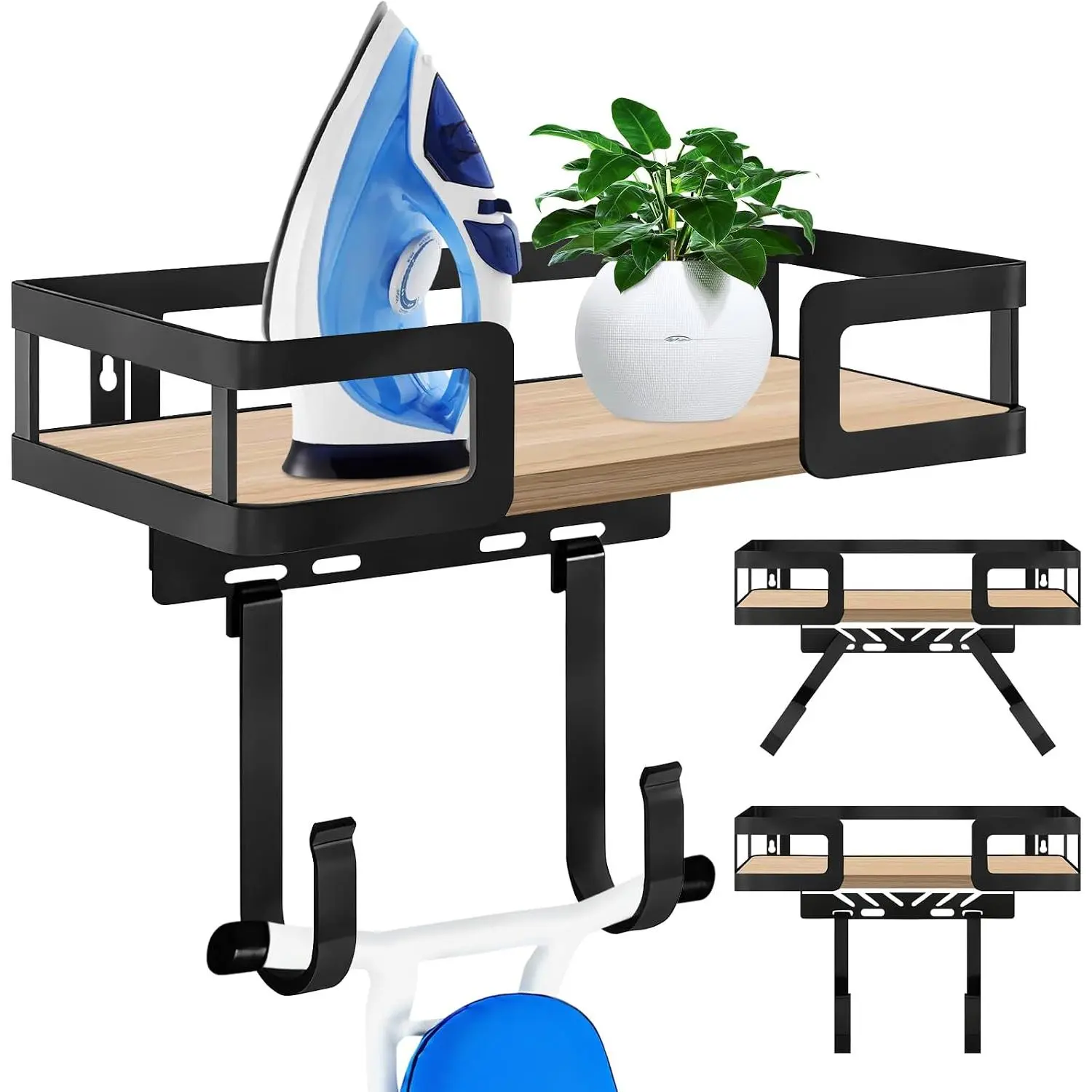 Ironing Board Hanger Wall Mount with Iron Holder for T and Y Legs| Heavy-duty metal design keeps your ironing area organized.Space-saving storage solution fits T and Y leg ironing boards.