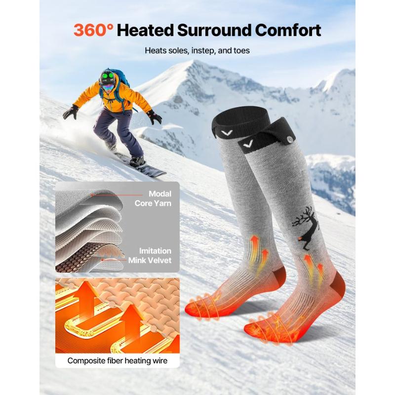 VEVOR Heated Socks, 5000mAh Battery Powered, Rechargeable Heating Socks with 4 Heating Levels, Electric Heated Sock with APP Control for Men Women, Foot Warmer for Hunting Riding Camping Hiking