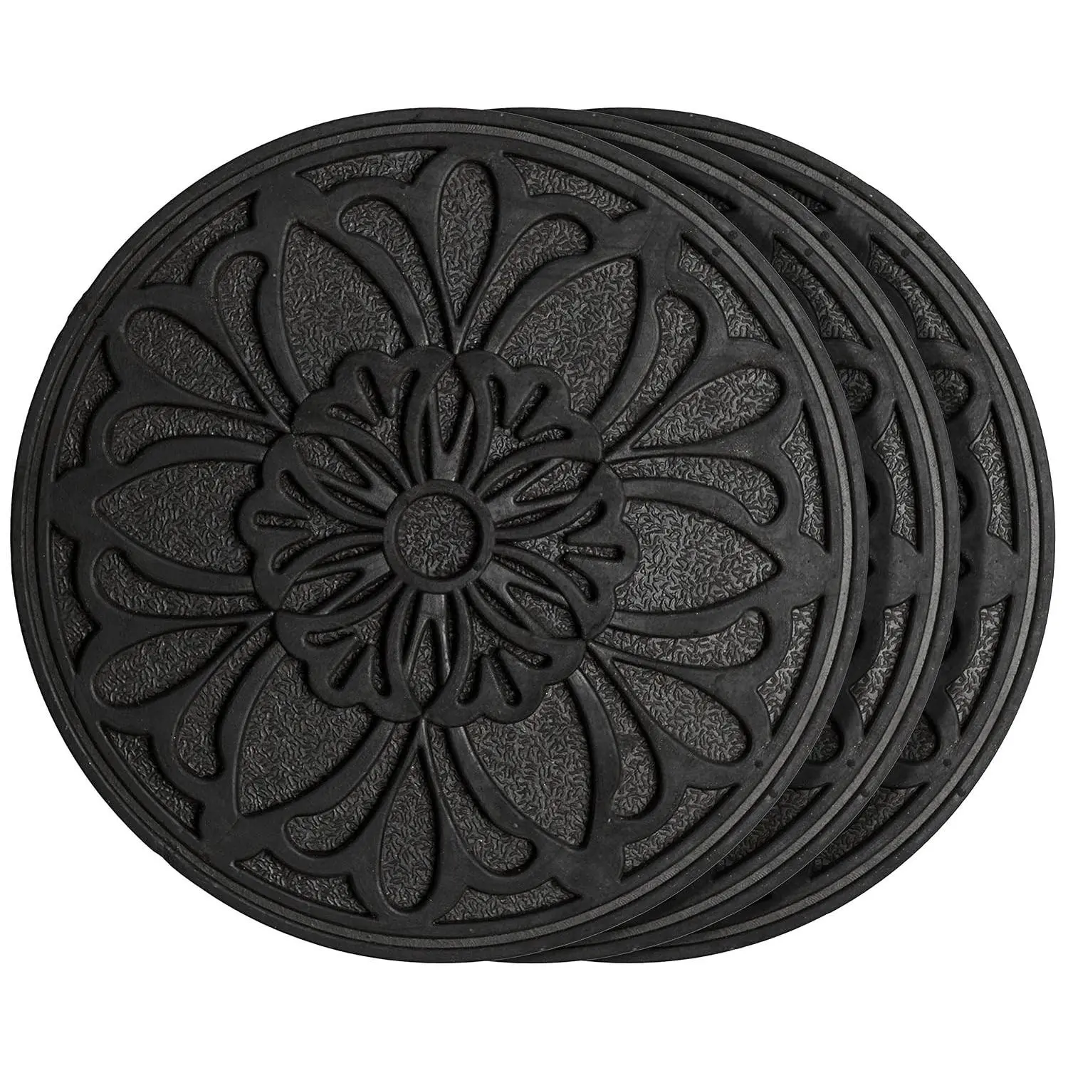 Rubber Victorian Garden Stepping Stone, 11-3/4 inches, Black, Set of 3