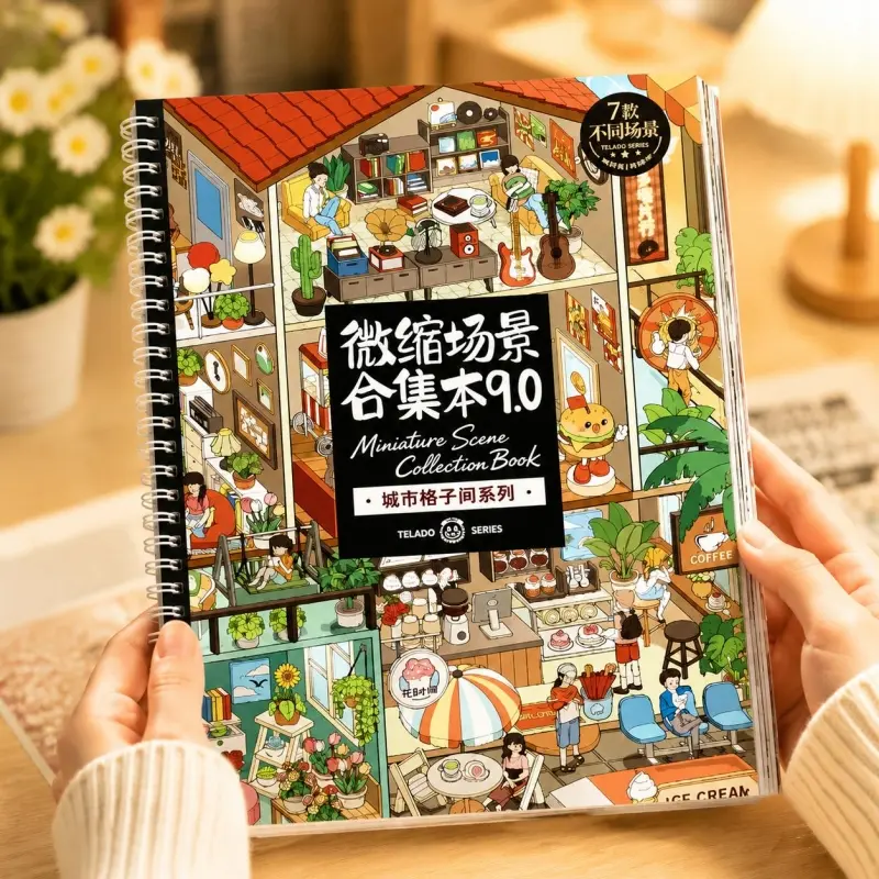 Telado Vol.9 3D DIY Sticker Book with Tweezers - Urban Miniatures Cubicle Collectibles, 7 New Scene Stickers, Scrapbooking Craft Kit for Journaling & Creative Stress Relief Gifts for Adults (Wide Range of Uses)