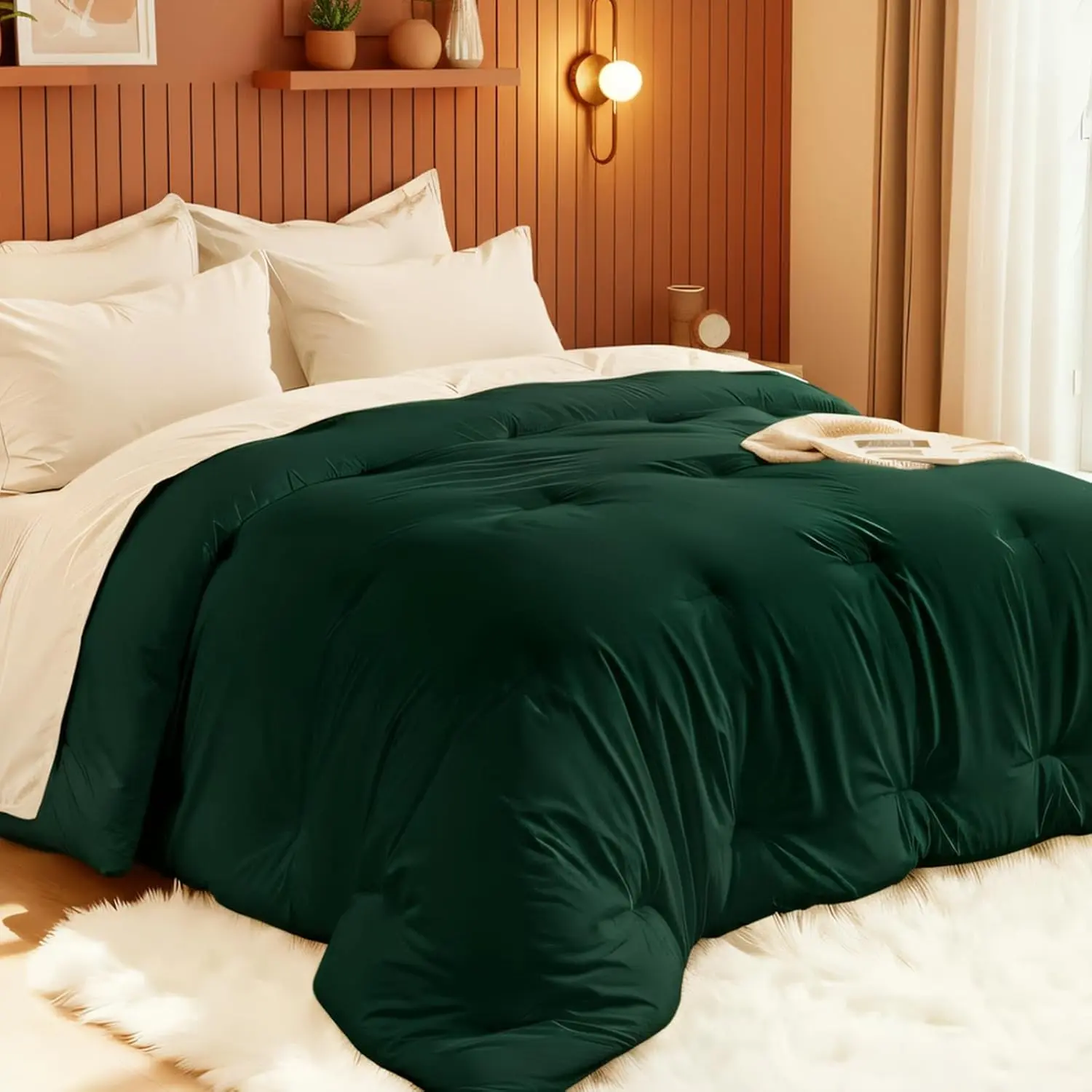 Comforters  Size,   Quilted Bed Comforter, Ultra-Soft Down Alternative Duvet Insert with 4 Tabs, Lightweight Bedding Blanket - Machine Washable,  Green