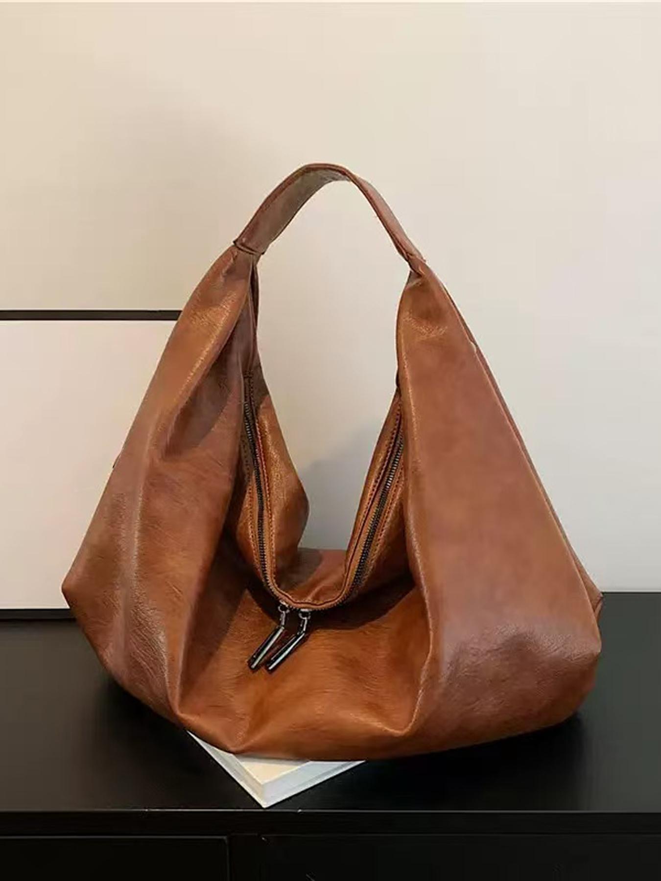 Women's Solid Color Shoulder Bag, Large Capacity PU Tote Bag for Work & School, Casual Trendy Versatile High-quality Daily Commuting Bag, PU Tote Satchel Women's Solid Color Shoulder Bag, Large Capacity PU Tote Bag for Work & School, Casual Trendy Versatile High-quality Daily Commuting Bag, PU Tote Satchel