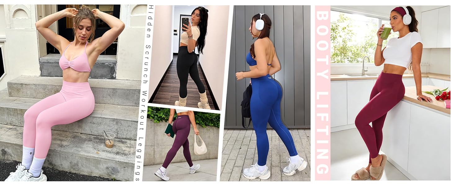 Butt Lifting Leggings for Women Seamless Hidden Scrunch Workout Leggings 24" Baderiy Gym Yoga Booty Pants