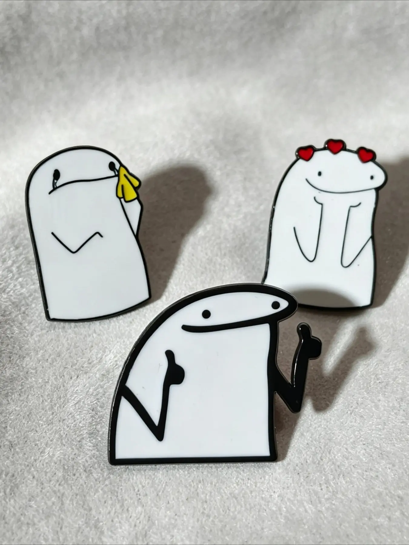3Pcs Funny Flork Meme Enamel Lapel Pins Set, Crying Heart Crown Double Thumbs Up Cartoon Character Lapel Badge for Backpack Clothes, Novelty Humorous Small Gift for Friends