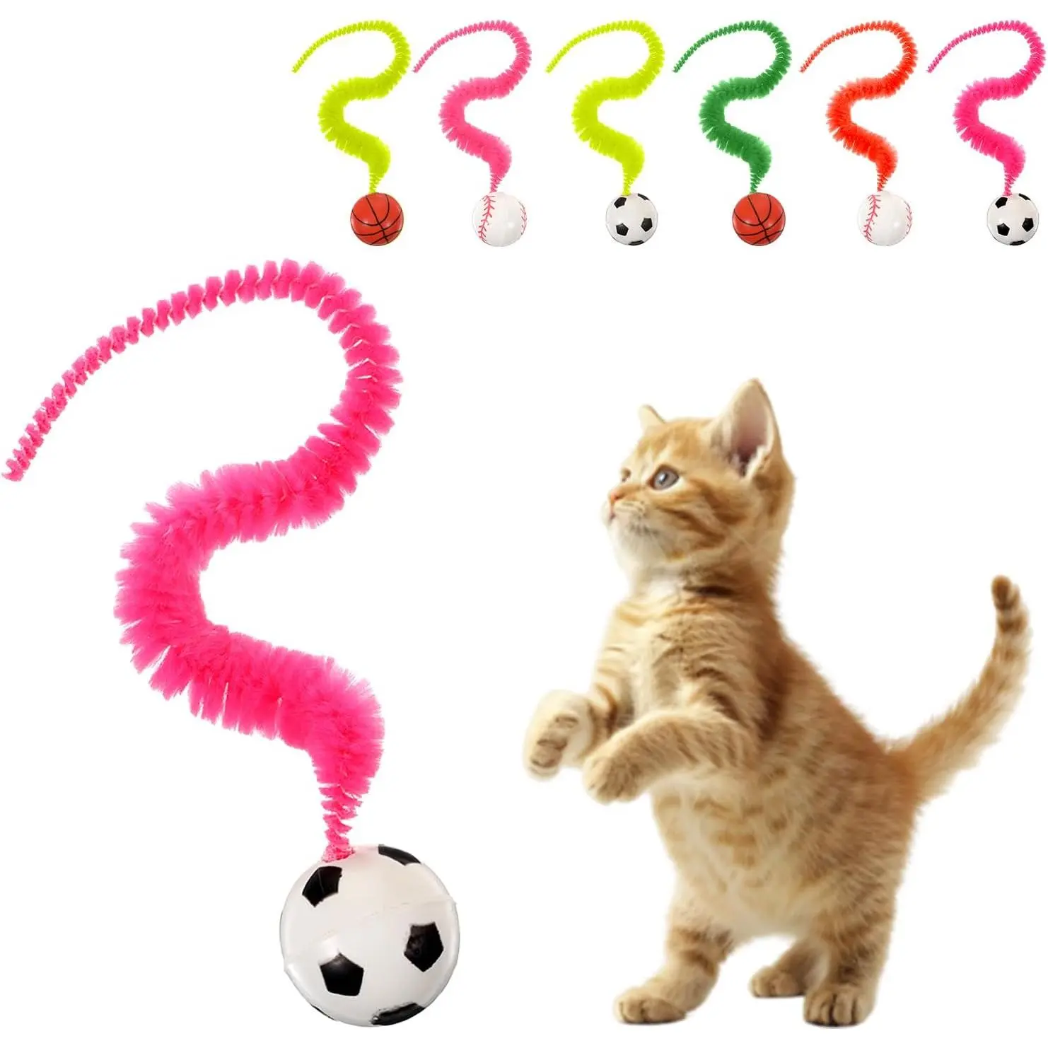 6 count Bouncy Balls for Cats, Bouncy Ball with Tail, Magic Worms Bouncys Ball with Tails, Plush Magic Worm with Balls, for  Play, Colorful