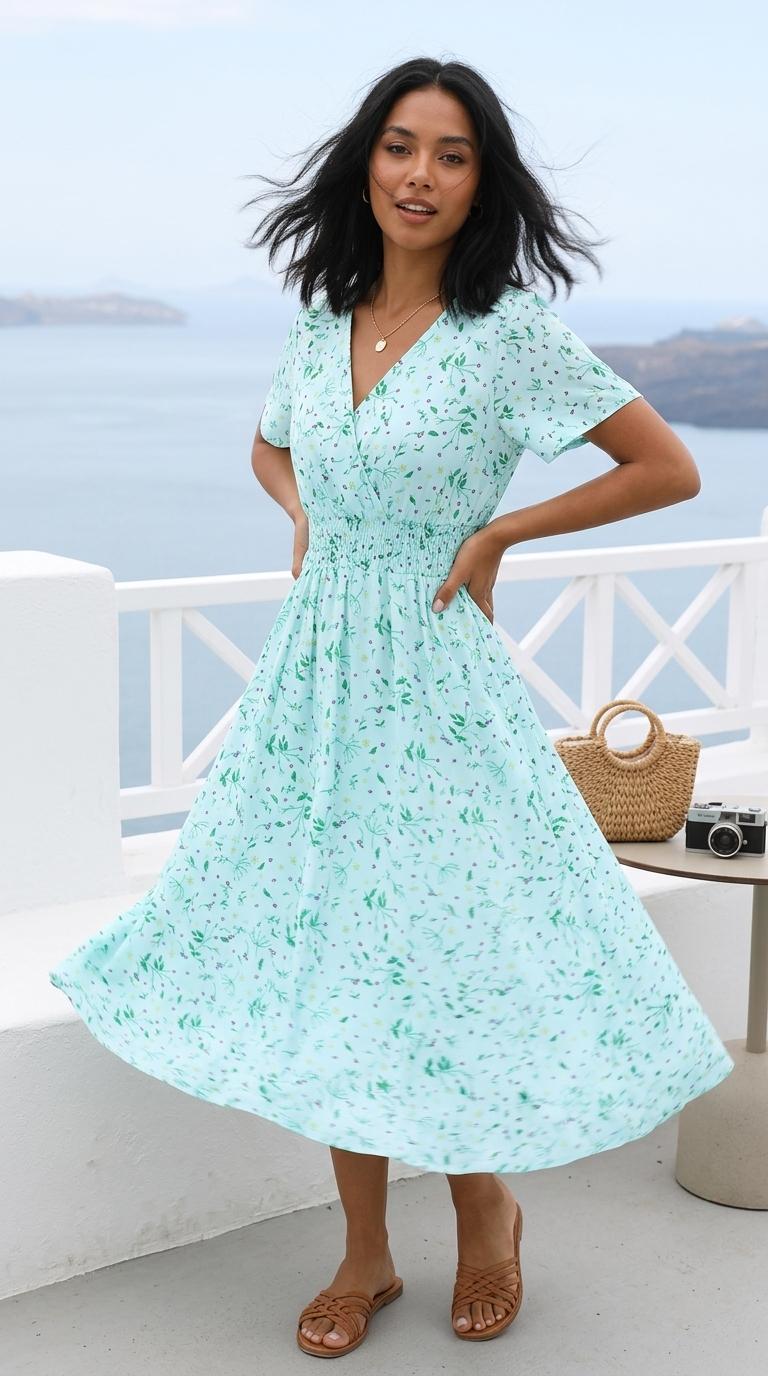 The Coralia Dress |       Midnight Mushroom Medley Summer Floral Print Short Sleeve Dress