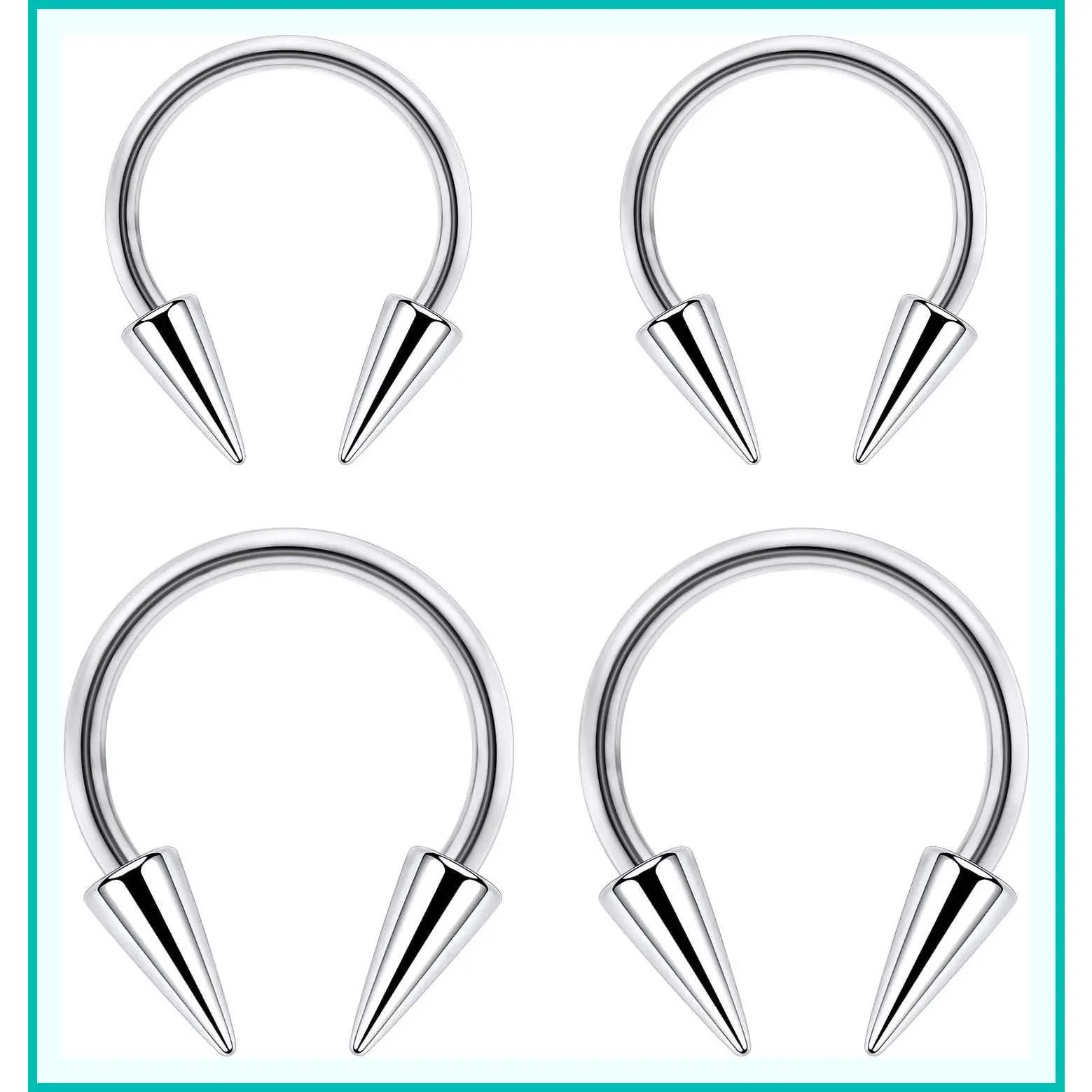 16G Surgical Steel Long Spike Septum Rings - Snake Bite Lip Rings Smiley Piercing Jewelry for Women Men, 8mm/10mm