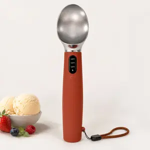 Stainless Steel Heated Ice Cream Scoop, Brown, 3-Level Adjustable Heats (120/140/160°F), LED Display, 2500mAh Rechargeable Kitchen Utensil for Perfect Scoops