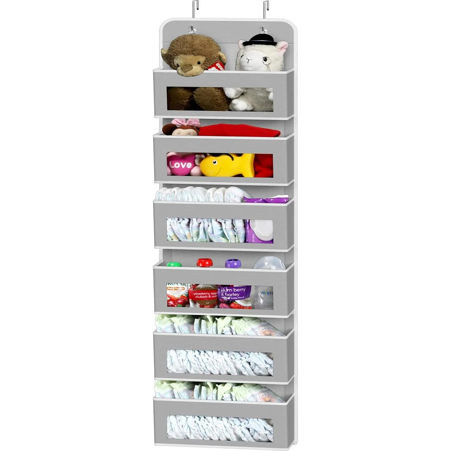 6 Clear Window Pocket Over Closet Door Storage Hanging Organizer for Bedroom, Bathroom, Pantry, Gray