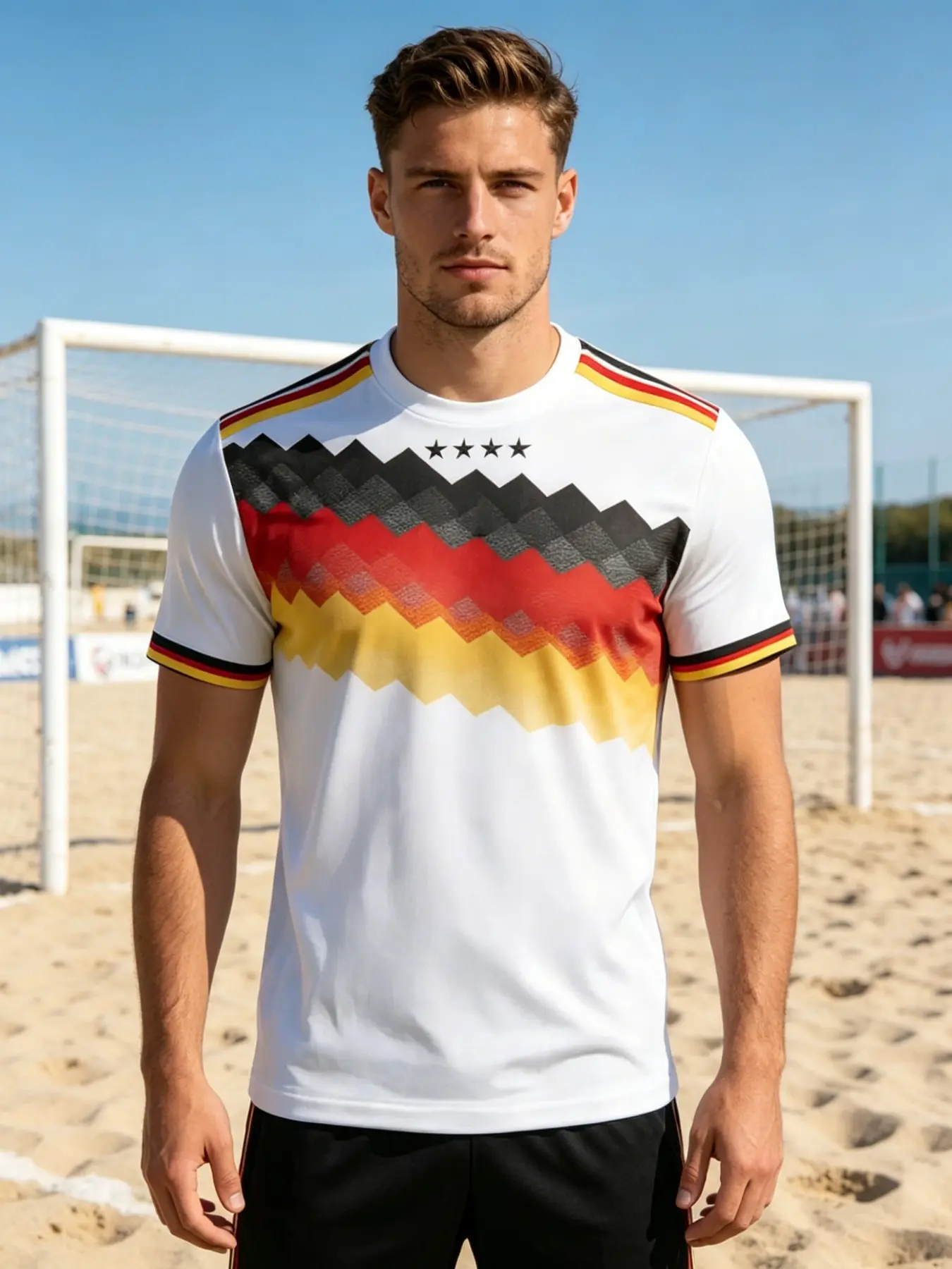 Men's Short Sleeve T-Shirt, German Football Jersey Print, Casual Loose-Fit Top, Outdoor Sports Wear, Support Tee for Matches