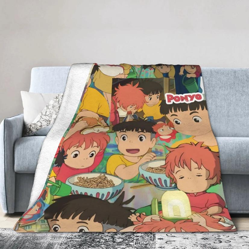 Ponyo Ghibli Anime Blanket Ultra Soft Flannel Cozy Warm Multi Size Bedroom Couch Sofa Throw Quilt Decor Decorative Throw Perfect Birthday Gift Christmas Gift for Anime Fans Kids Adults Viral Trending Magical Ocean Aesthetic Style