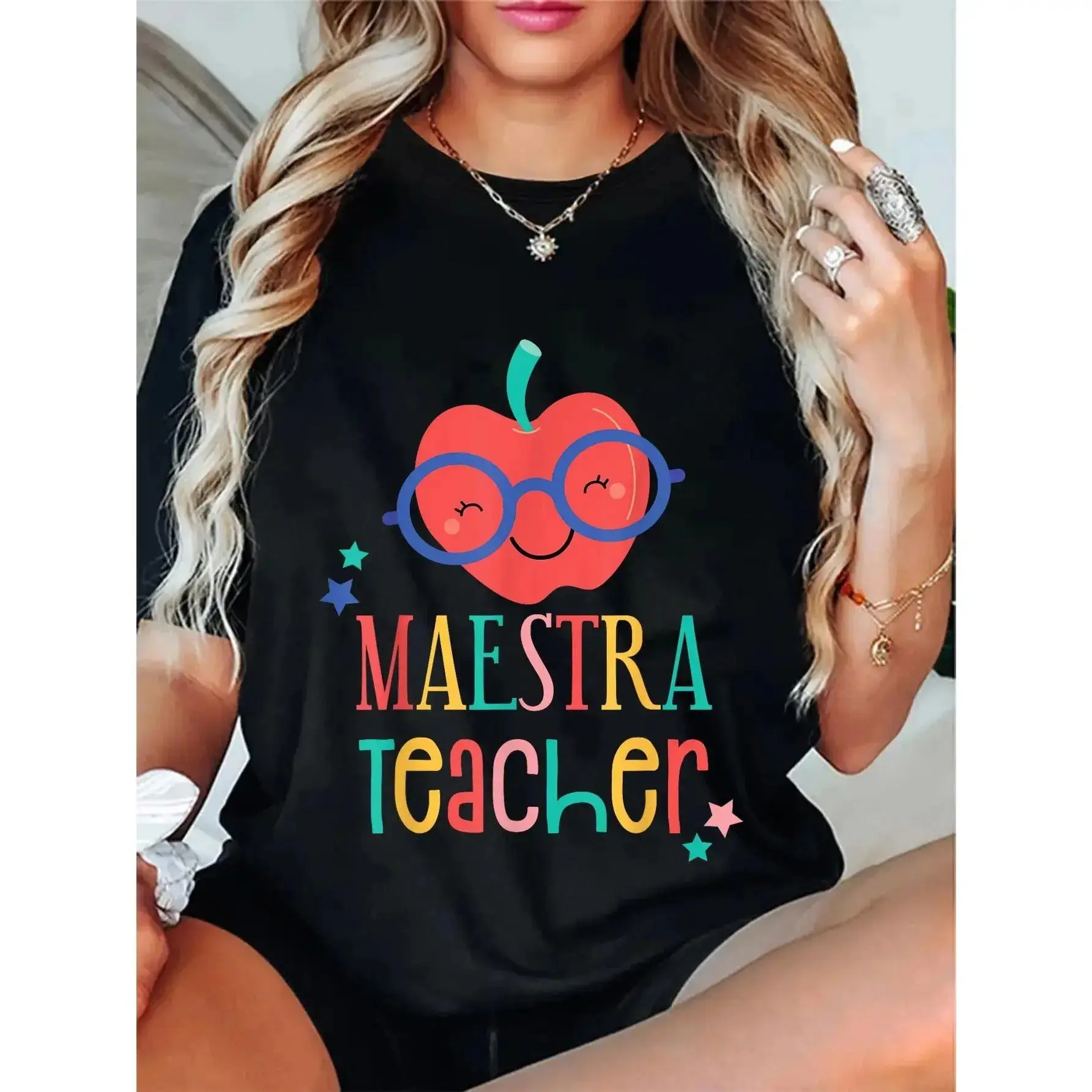 Men's Soft Short-Sleeve Round Neck Polyester Teacher Theme Tee - Everyday Fabric, Comfortable Fit, Cute Maestra Shirt for Spanish-Themed Gifting