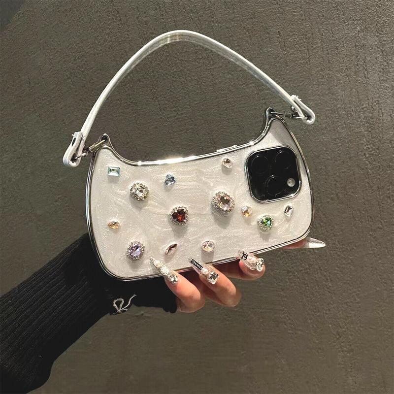 [Free !ship] ( Hand Lanyard ) Glitter Bling Diamond & Heart Sparkle Case for iPhone 17 Pro Max 16 15 14 13 Pro Max for Women Girls Crystal Wristband Bracelet Shockproof Cute Pretty Love Luxurious 3D Rhinestone Decorate Silicone Soft Shell Back Cover