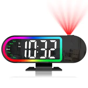 Projection Alarm Clock for Bedroom Ceiling 8.5" Large Display with 180° Rotatable Projector 4 Brightness 17 Ambient Light Temp & Weekday Snooze Digital Clocks for Home Decor