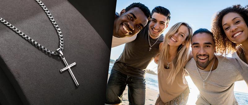 Besteel 925 Sterling Silver Fashionable Cross Necklace for Men & Women 16-30 Inches & 5mm pretty Men's Stainless Steel  Curb Cuban Link Chain Crucifix Cross Pendant Jewelry gift outdoorfun for summer