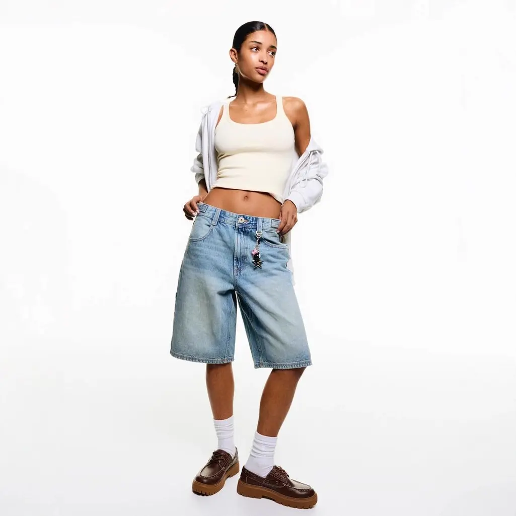 Women's Loose Fit Denim Bermuda Shorts | Casual Mid-Length Jean Shorts for Summer Streetwear Style | High Waist Soft Cotton Blend (65% Cotton 35% Polyester) Trendy Everyday Wear