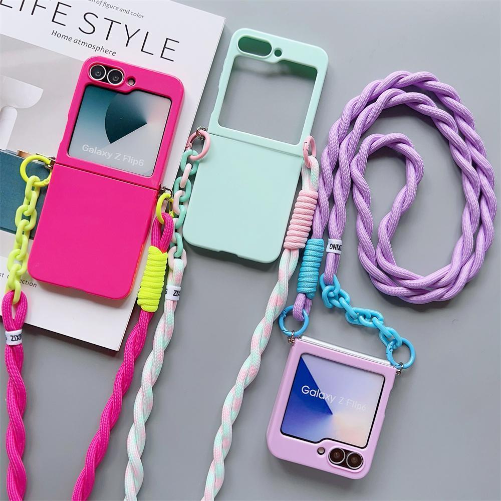 for Samsung Galaxy Z Flip 7 FE 6 5 4 3 Zflip6 Z Flip5 Flip4 Crossbody Lanyard Candy Color Fold Phone Case Shockproof Soft Cover for Samsung Galaxy Z Flip 7 FE 6 5 4 3 Zflip6 Z Flip5 Flip4 Crossbody Lanyard Candy Color Fold Phone Case Shockproof Soft Cover