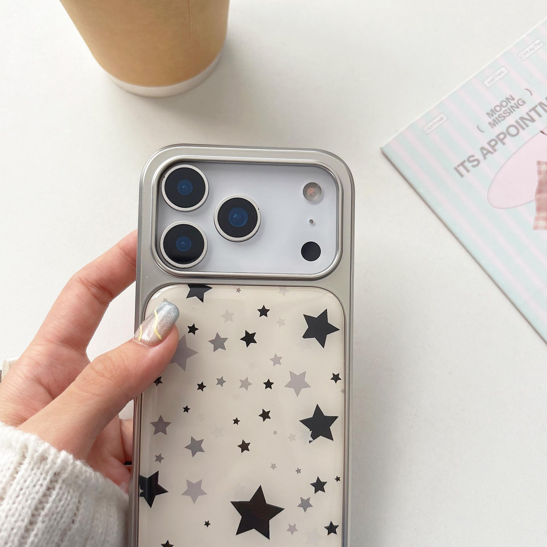 Star Pattern Silver Plated Edge Epoxy Case for iPhone 17 16 Pro Max 15 14
