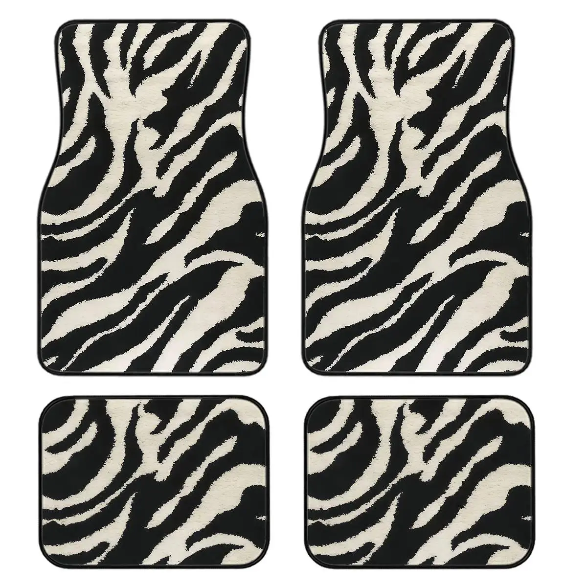 4-Piece Zebra Print Car Floor Mats Set for All Vehicles, Polyester Fiber, Universal Fit, Front & Rear, Easy Clean, Comfortable, Protective Car Carpet Floor Protection Mats