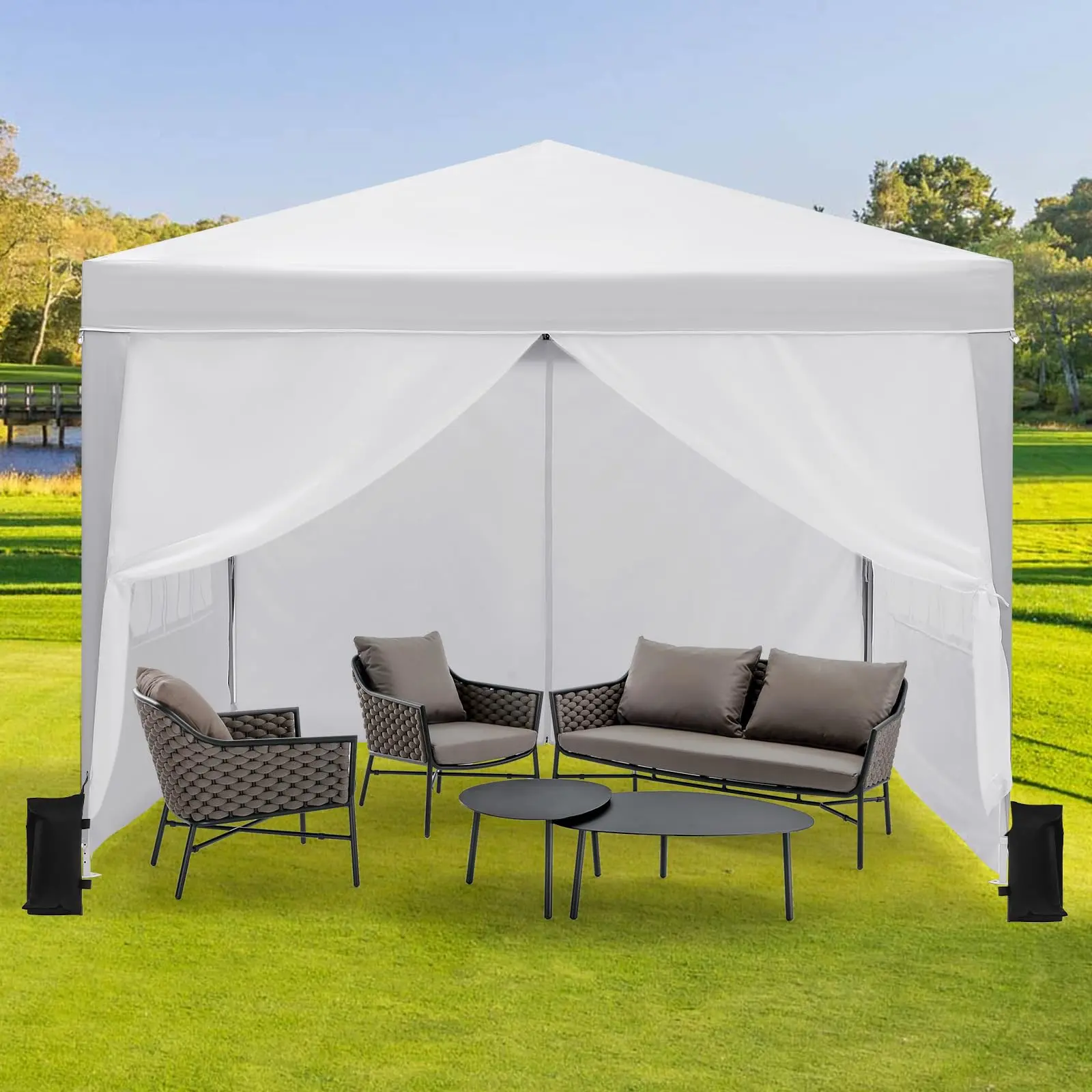 Garvee 10x10FT Pop Up Canopy Tent with Multiple Sidewalls, Waterproof and UV Protection, Adjustable Height, Roll-Up Windows, Portable with Carry Bag, Ideal for Outdoor Events, Camping, Backyard, and Beach Parties