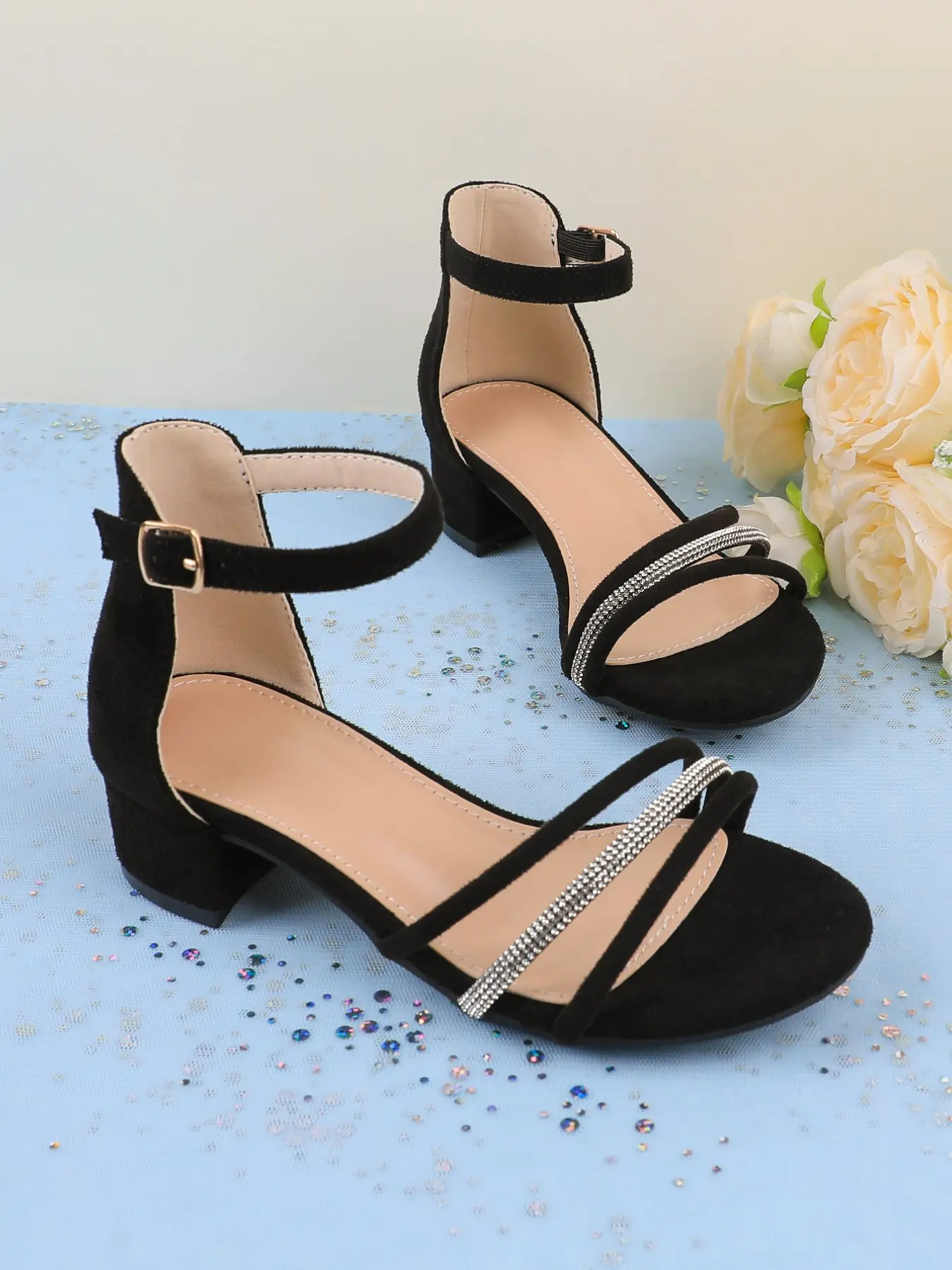 Girls' Party Sandals, Low Heel Dress Shoes, Princess High Heel, Adjustable Anklet Strap, Wedding Party Flower Girl Shoes, Toddler & Big Kid Sizes, Fancy Sandals