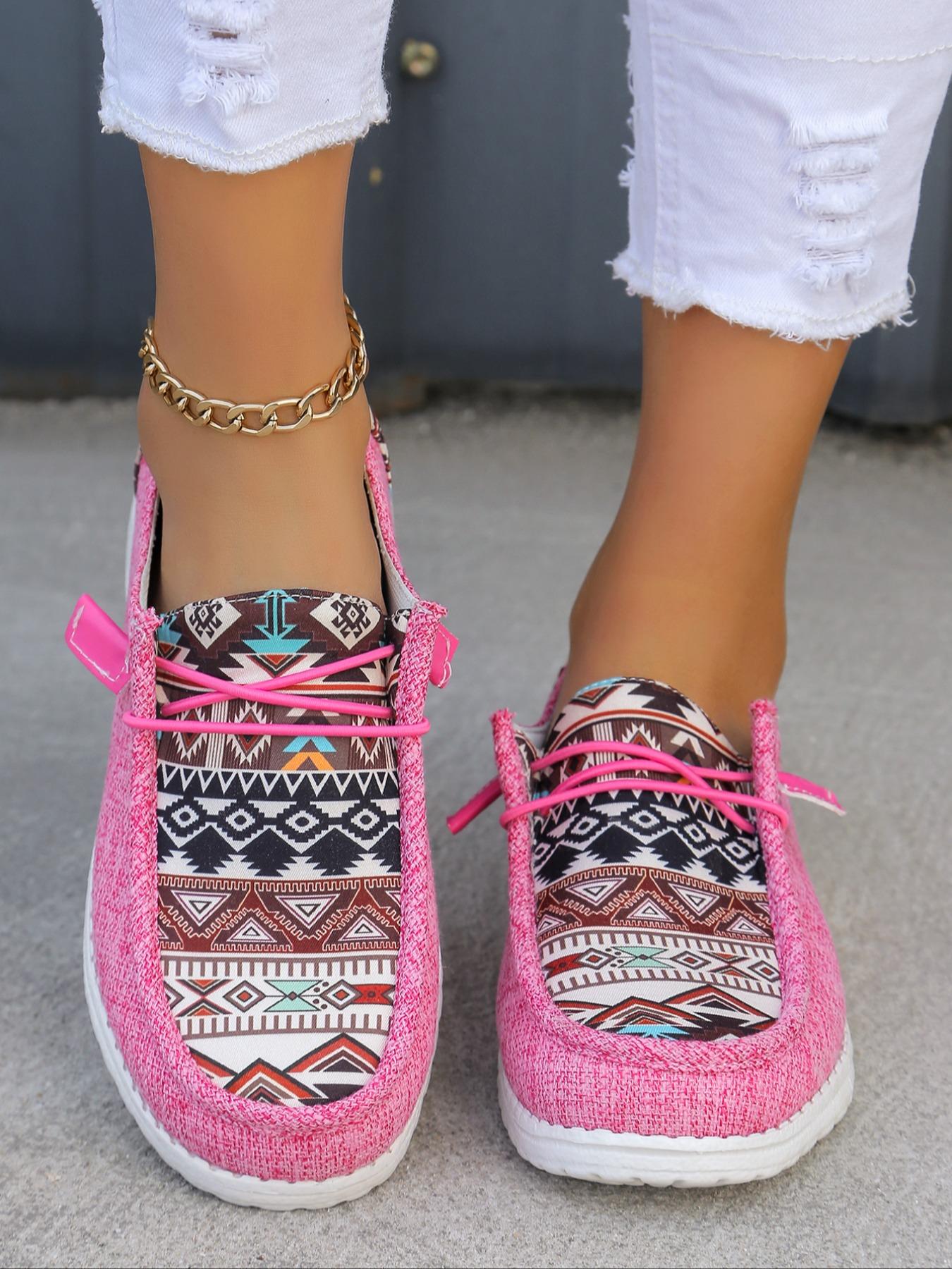 Women's Boho Style Ethnic Random Pattern Slip on Sneakers, Casual Comfortable Round Toe Shoes for Daily Wear, Perfect for Women and Outdoor, As Gift for Wife, Girl Friend, Daughter