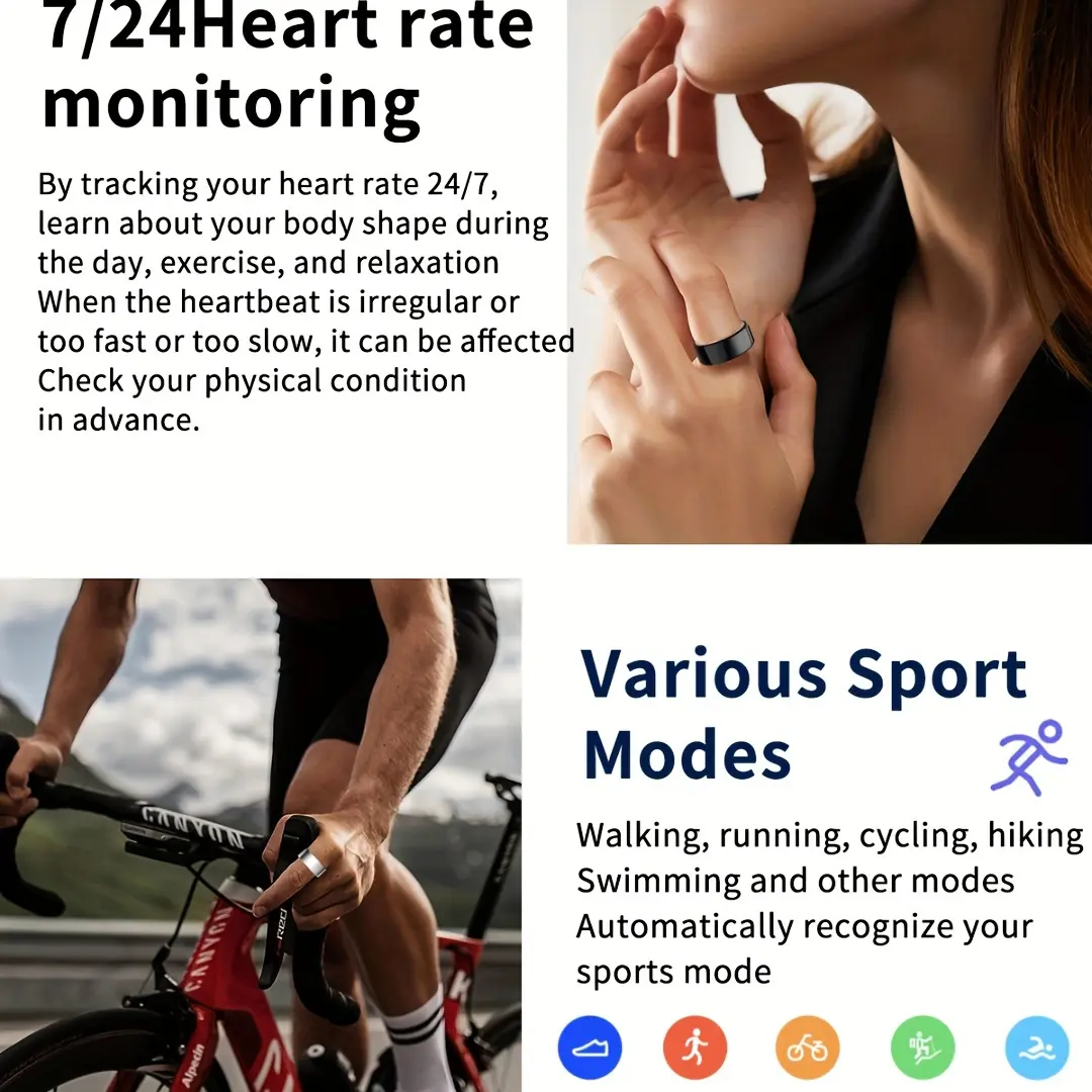 Smart Ring Fashion Personalized Men'S And Women'S Couple Ring Health Monitoring Sleep Detection Multiple Sports Modes Multi Functional Multiple Sizes Lightweight Ring Wearing Comfortable Suitable for Gifts