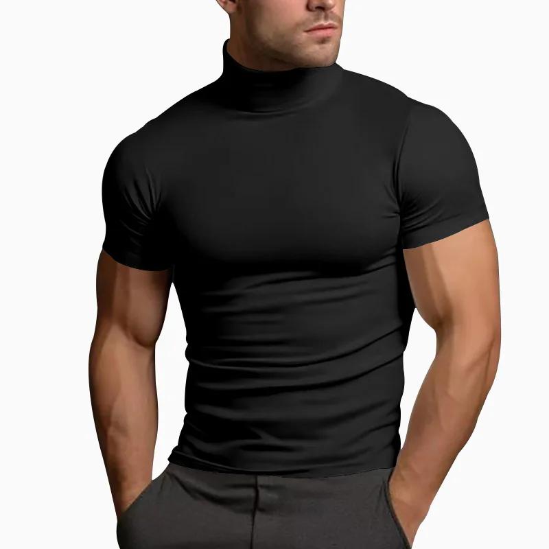 Kyn Apparel  2026 summer solid color short-sleeved fashion bottoming shirt men's tight turtleneck T-shirt