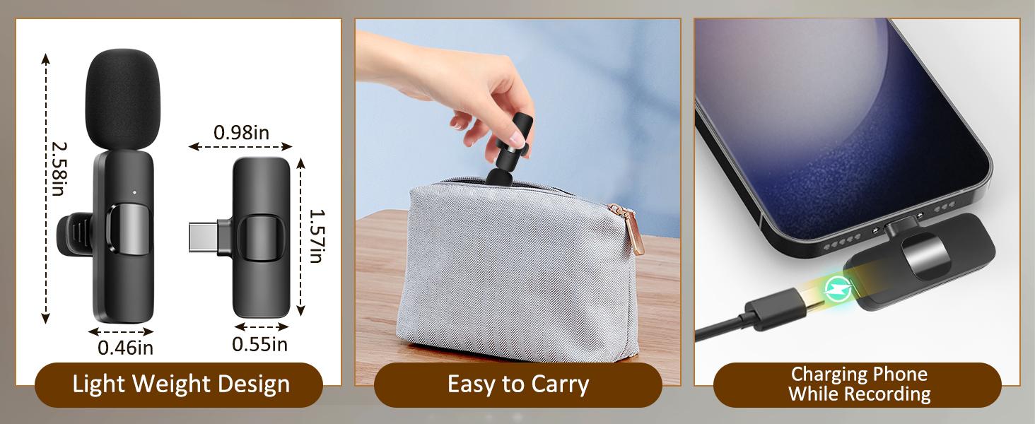 2 Pack Wireless Lavalier Microphone for iPhone 15, USB C Android Phone, Laptop, Tablet, PC, Type-C Mini Lapel Mic with Noise Reduction for Vlog Video Recording Content Creator TikTok Youtube Podcast : Musical Instruments