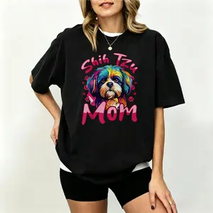 Shih Tzu Hsi Shih Dog Pet Dog Breed Shih Tzu Mom T-Shirt 1pc Men Funny Mother'S Day T-Shirt Short Sleeve with Full Size trendy t-shirts, graphic tees, graphic tees for men