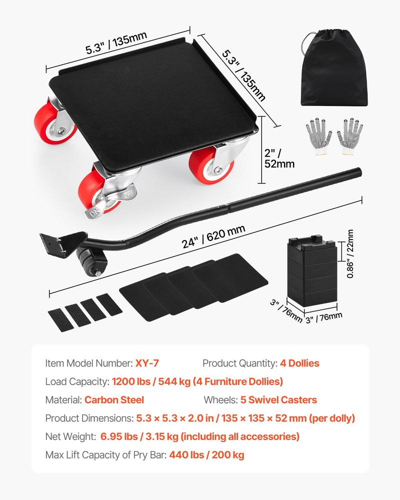 VEVOR Furniture Dolly, Maximum Load 1200 lbs, Heavy Duty Furniture Movers with 5 360 ° Rotation Wheels, Carbon Steel Panel, Furniture Lift Slider Tool Set for Appliances, Sofa, Fridge, Washing Machine VEVOR Furniture Dolly, Maximum Load 1200 lbs, Heavy Duty Furniture Movers with 5 360 ° Rotation Wheels, Carbon Steel Panel, Furniture Lift Slider Tool Set for Appliances, Sofa, Fridge, Washing Machine