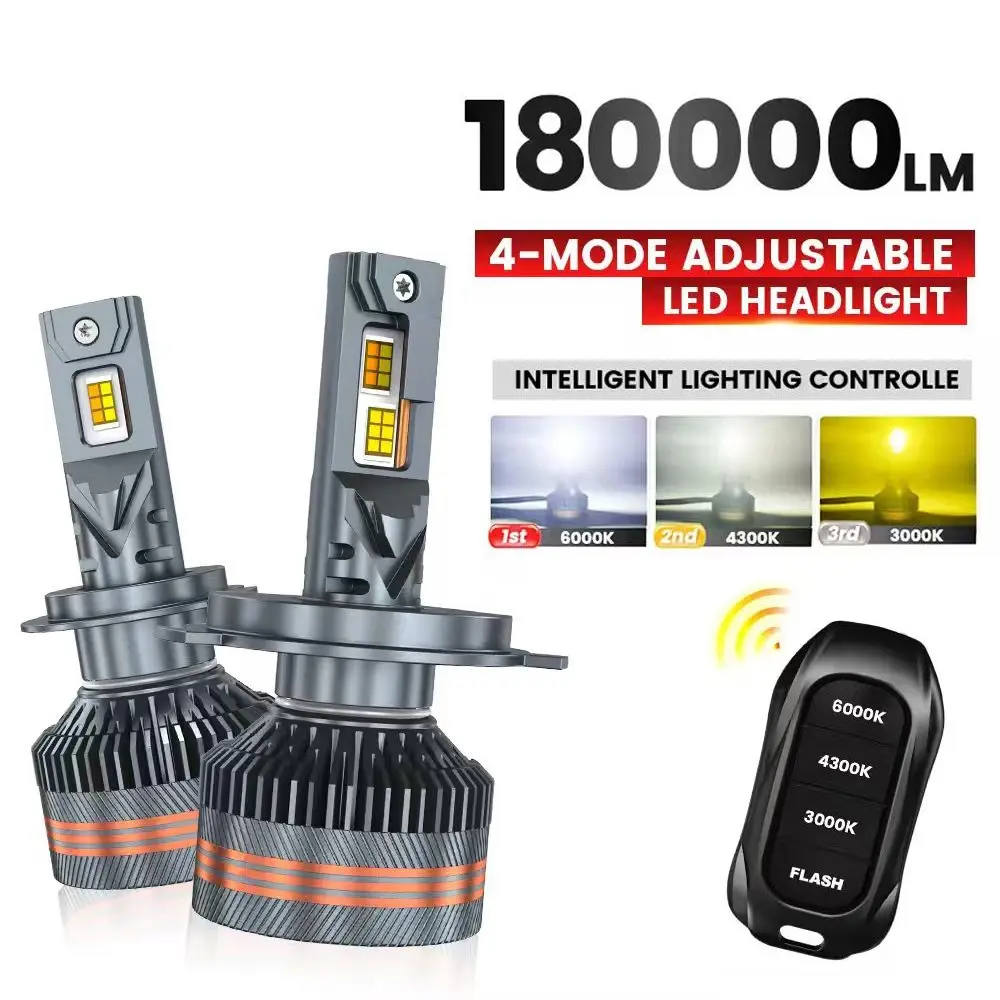 Adjustable Color Temperature LED Bulbs H7 H11 9005 Hb3 9006 Hb4 9012 H4, Remote Control, 12V, for Automotive Headlight Bulbs, 6000k 4300k 3000k