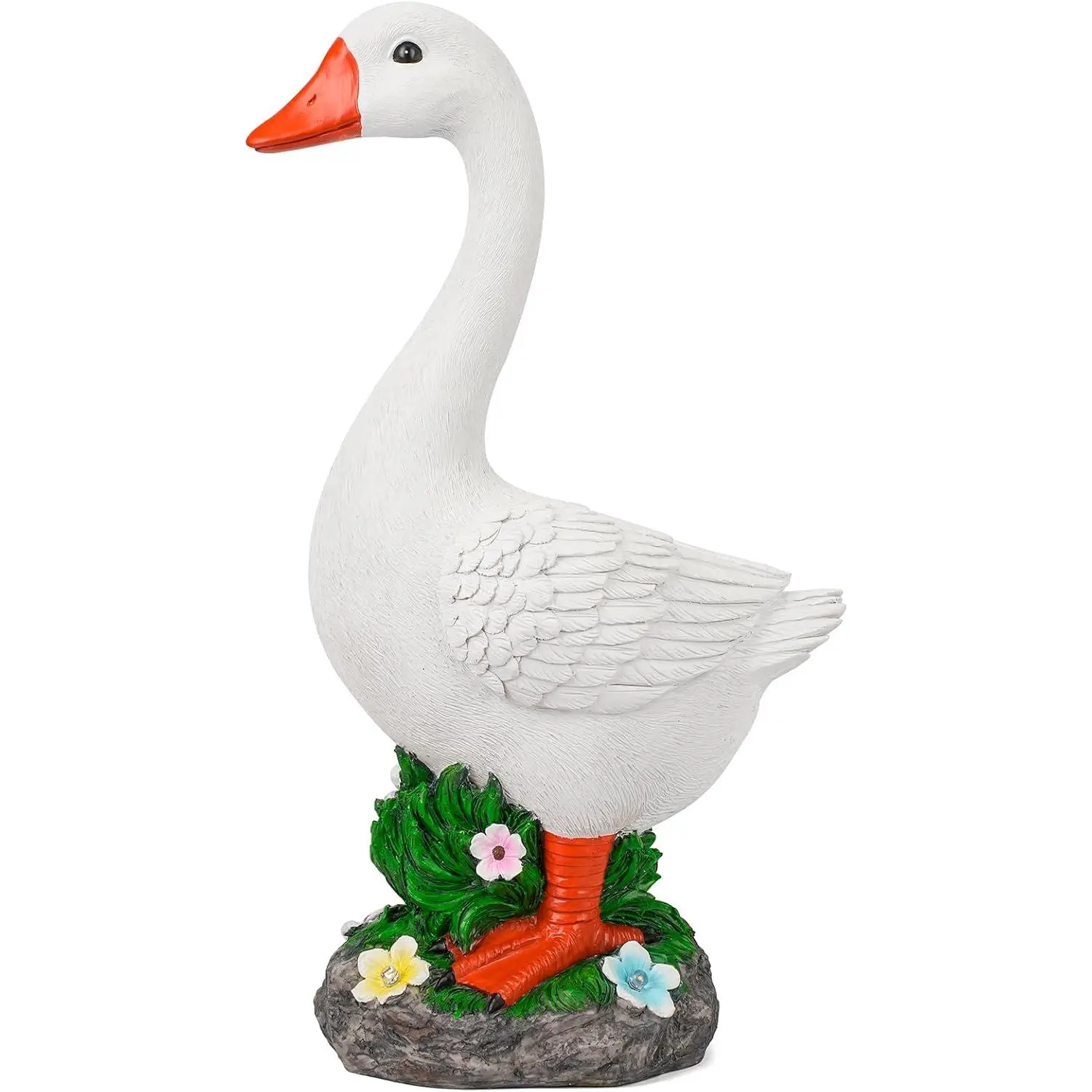 Large Porch Goose Statue with Solar Garden Light,20 Inch Realistic Hand-Painted Goose Sculpture, -Weather  Outdoor Decor for Garden, Yard, Patio, Fits Standard Goose Porch Duck Outfits,White