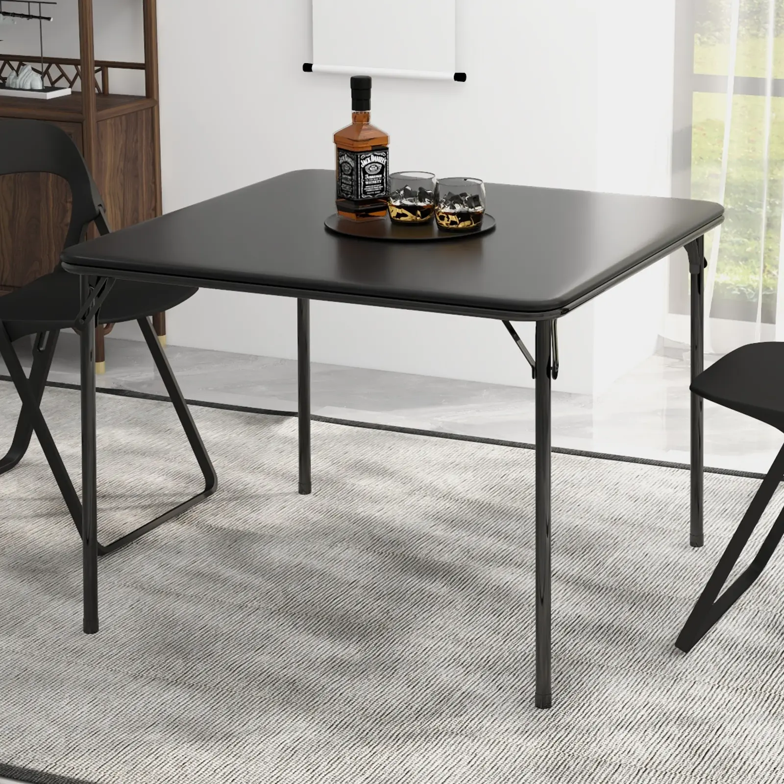 Versatile Square Folding Card Table – 33.6in Portable, Water-Resistant PU Cushioned Top – Sturdy Metal Frame – Collapsible, No Assembly – Suited for Indoor/Outdoor Poker, Dining, Camping – Grey