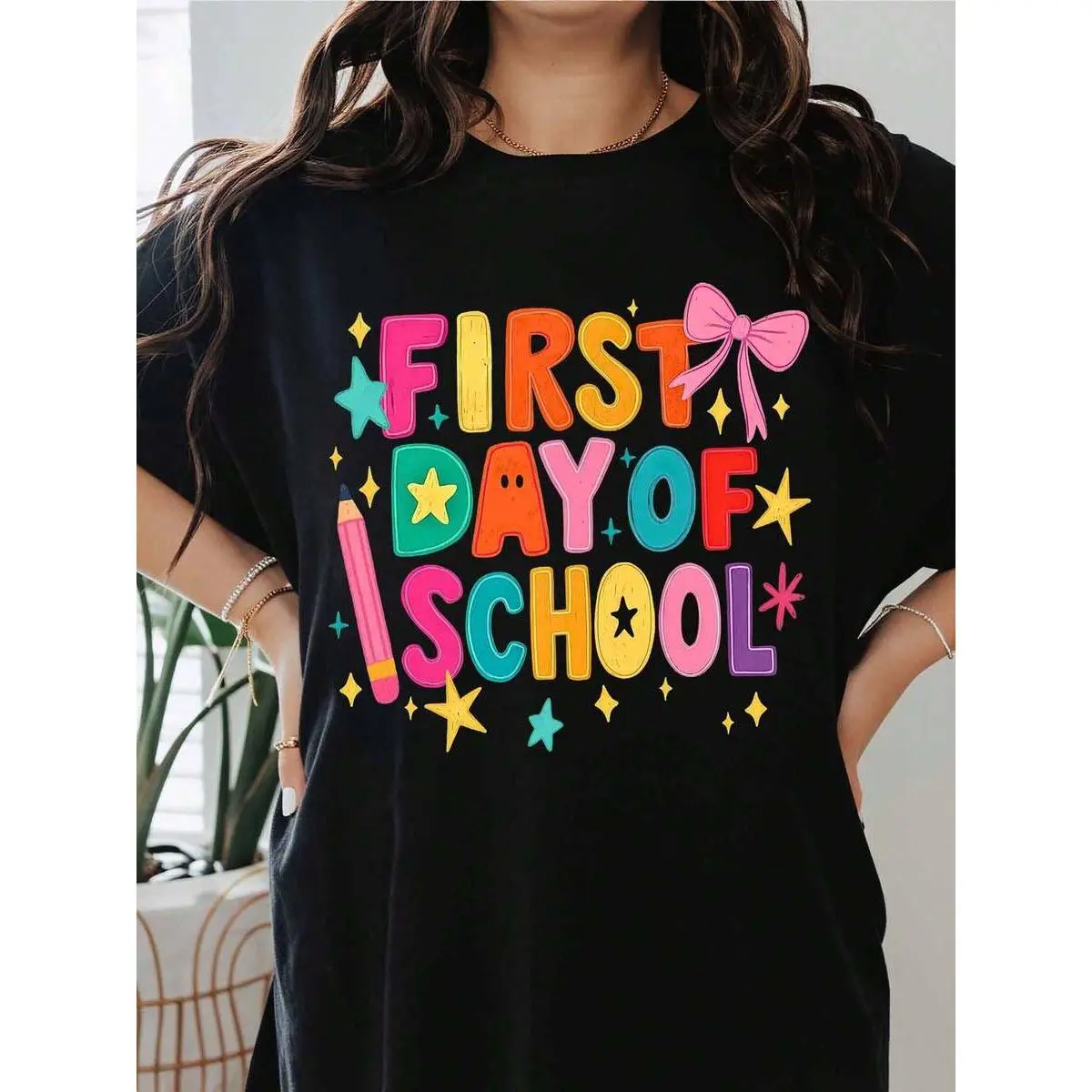 Girls' CVC Cotton Breathable First Day of School T-Shirt, Colorful Graphic Kids Clothing, Summer Casual Sports Top Back to School Outfit