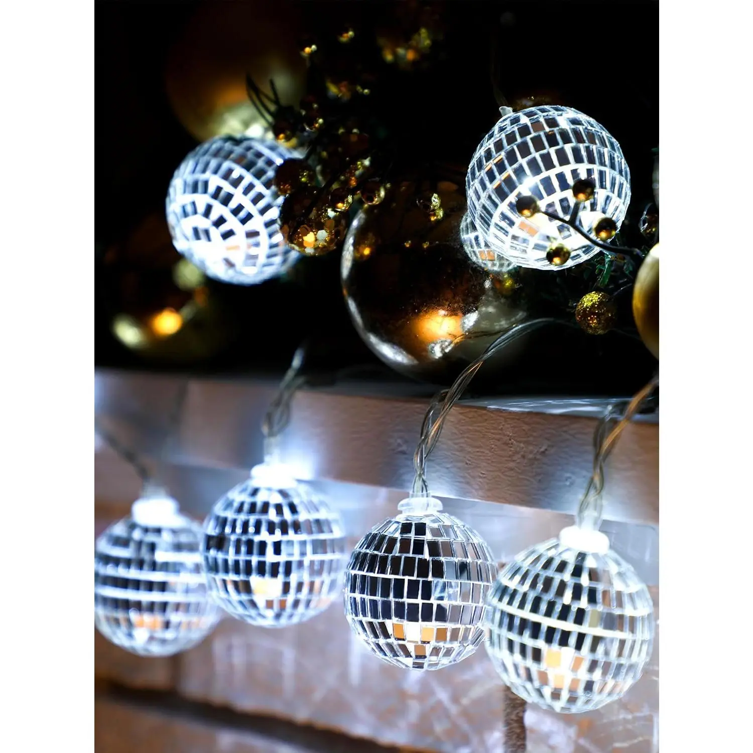 10/20 LED Disco Ball String Light   Mirror Balls Ornaments for Summer Party Backyard Porch Patio Decor Birthday Wedding 70s 80s Disco Party Supplies(1.57 Inch, White)